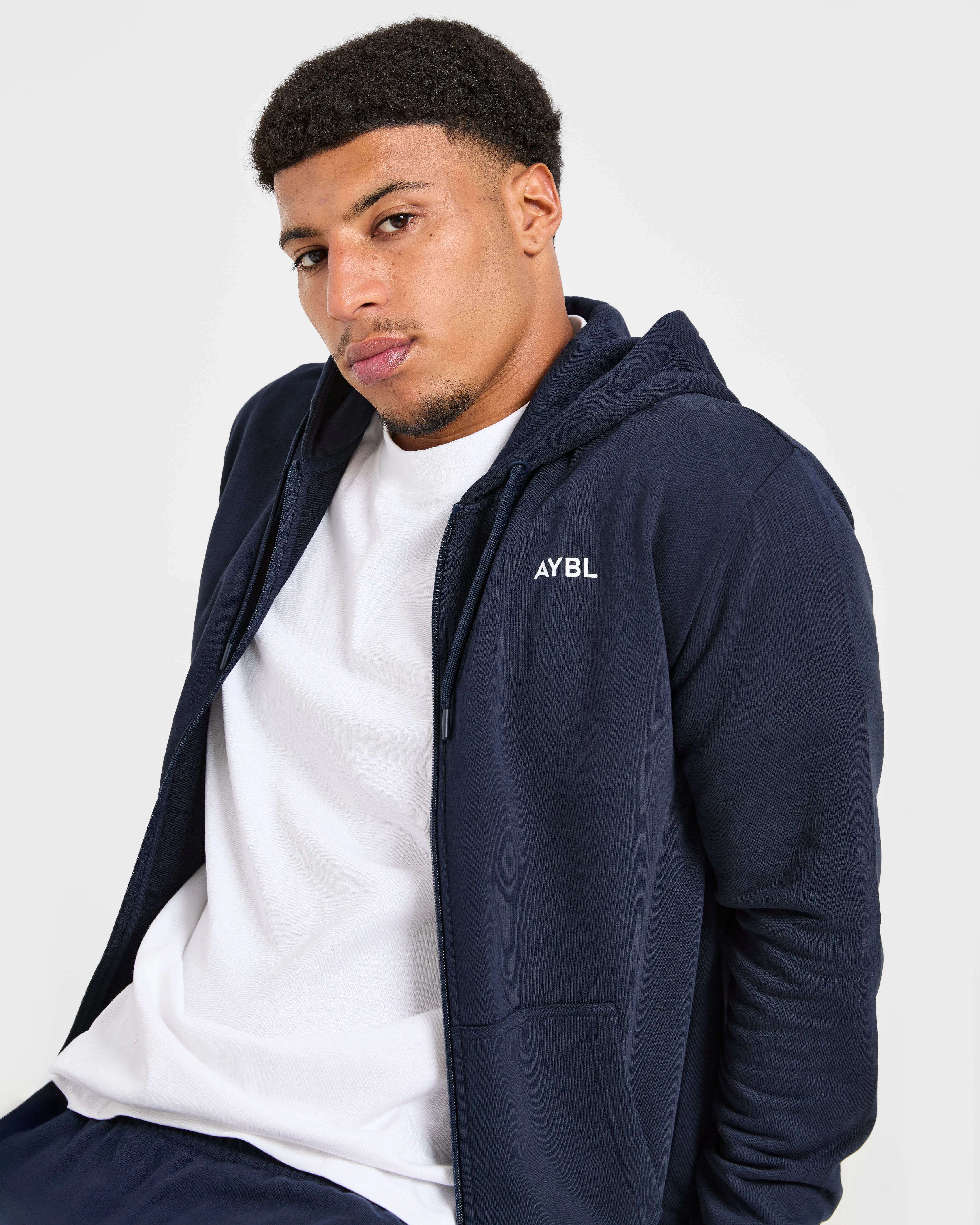 Essential Lightweight Zip Up Hoodie - Navy - Image 8
