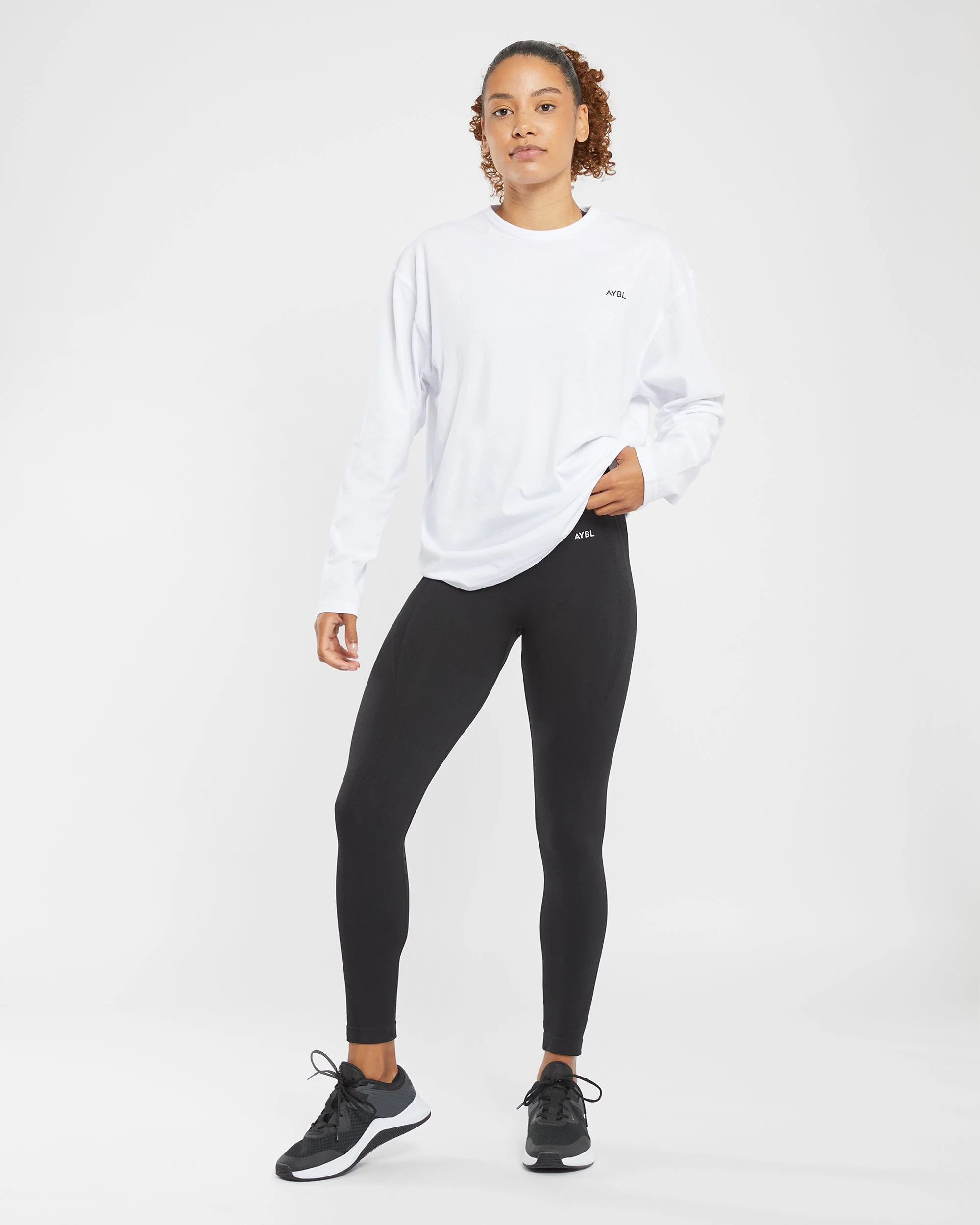 Essential Oversized Long Sleeve T Shirt - White - Image 3