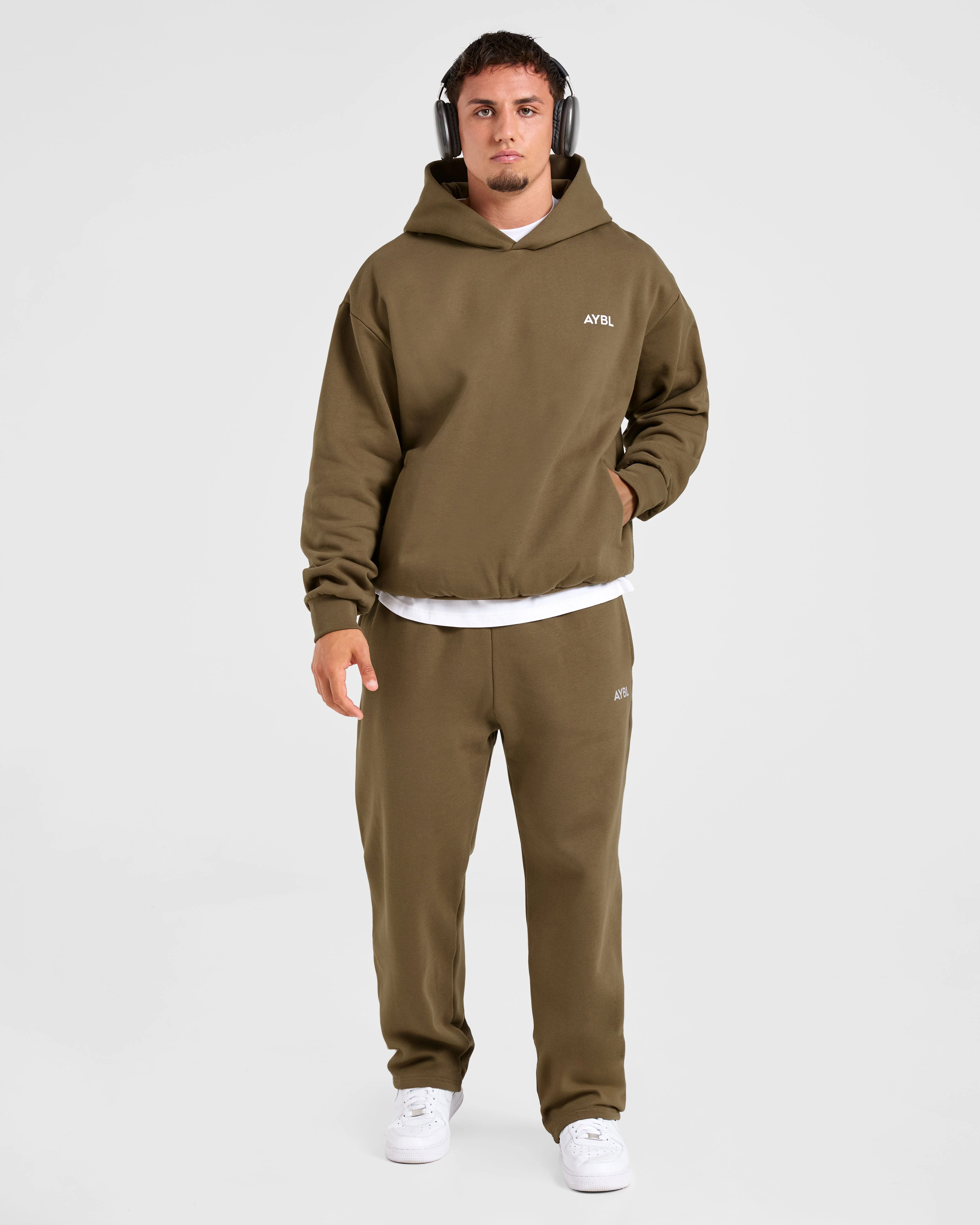 Essential Oversized Straight Leg Joggers- Olive Green - Image 7