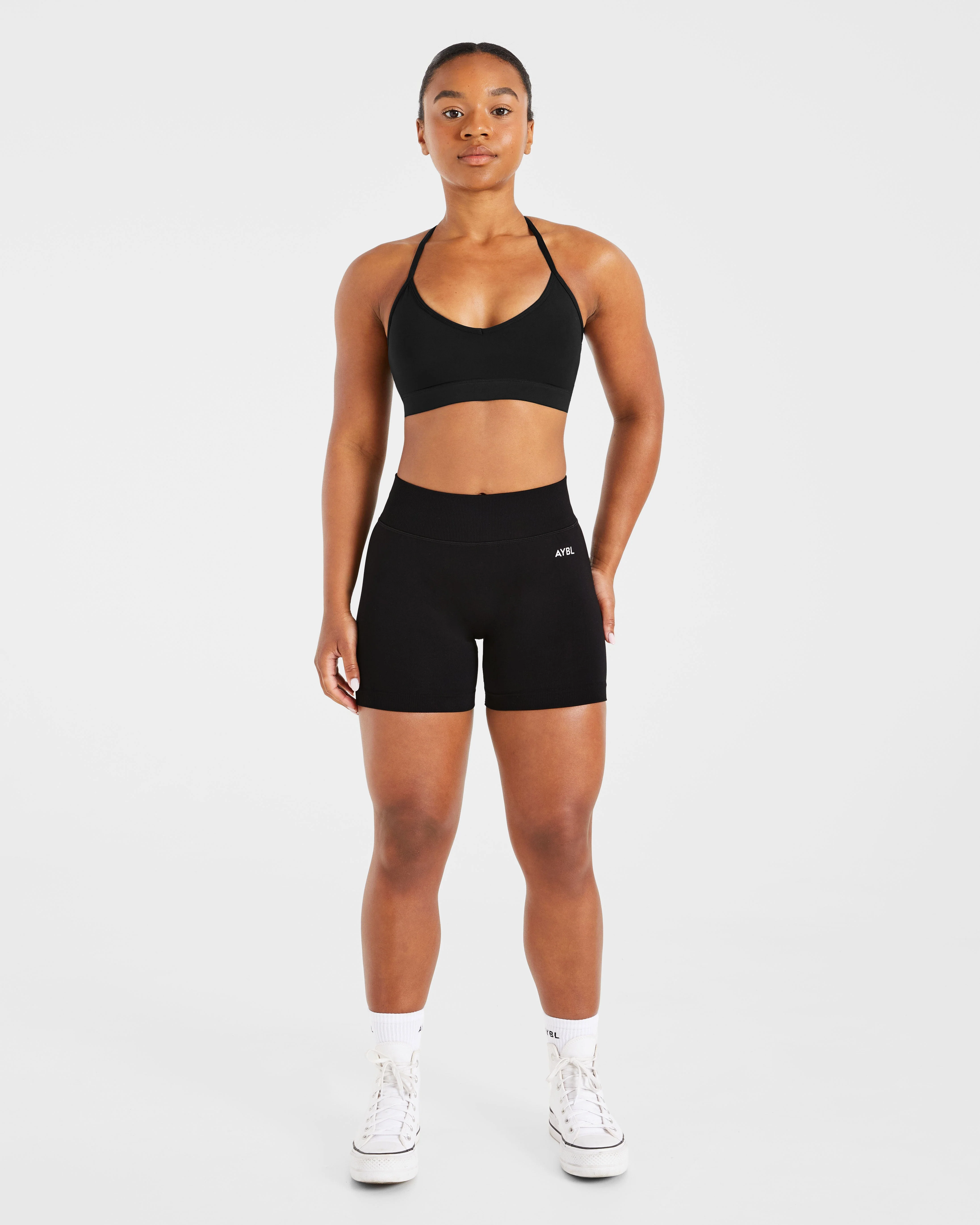 Essential V Neck Strappy Sports Bra - Black - Image 3