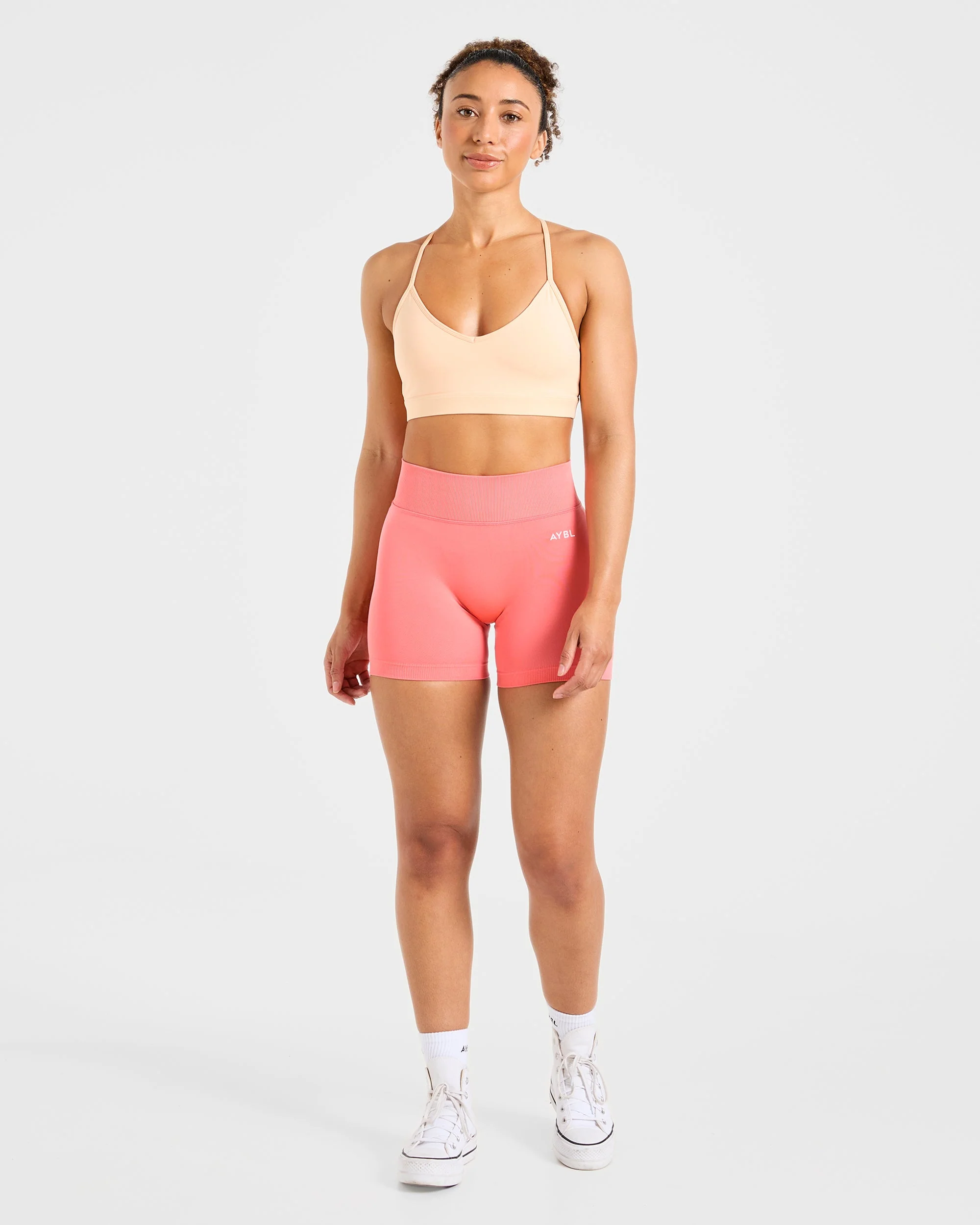 Essential V Neck Strappy Sports Bra - Pastel Peach - Image 3