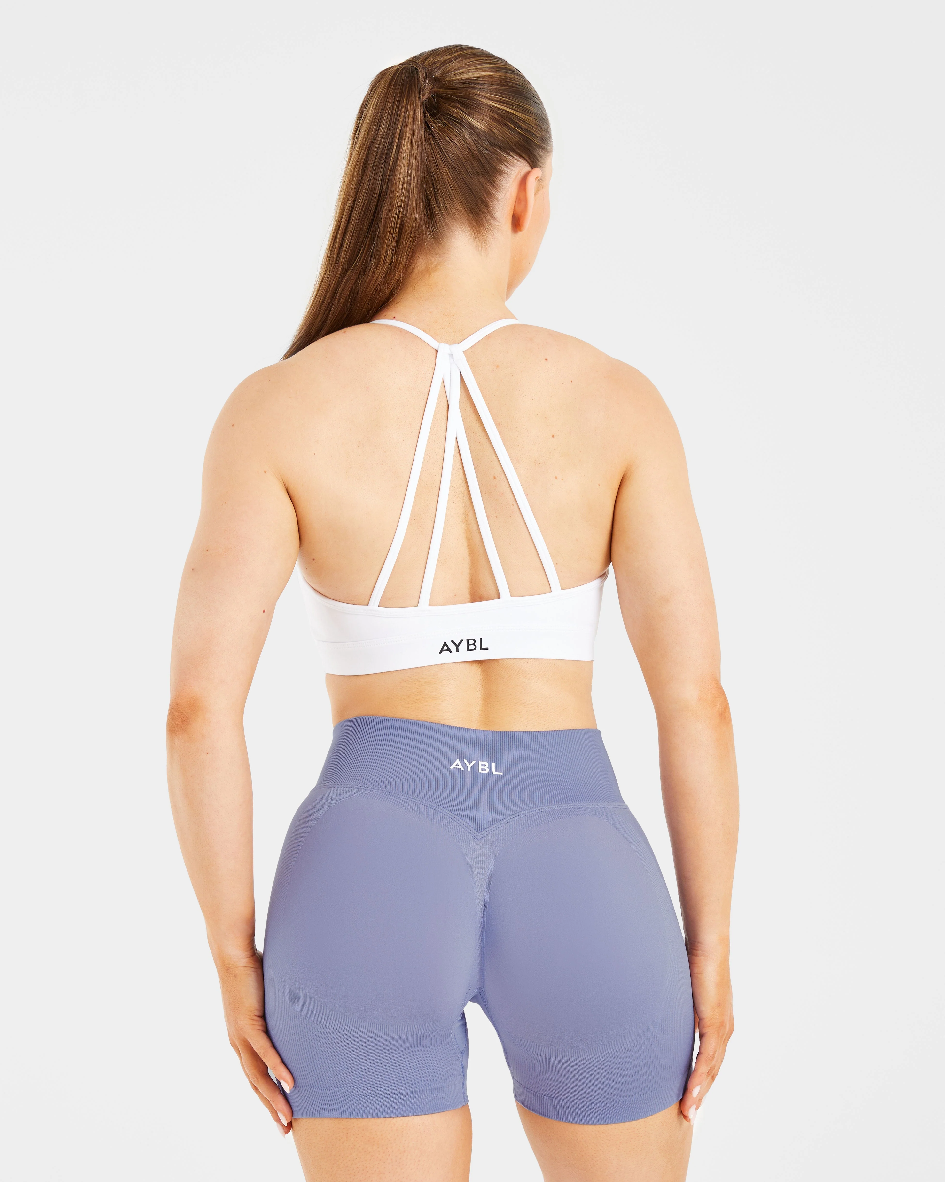 Essential V Neck Strappy Sports Bra - White - Image 2