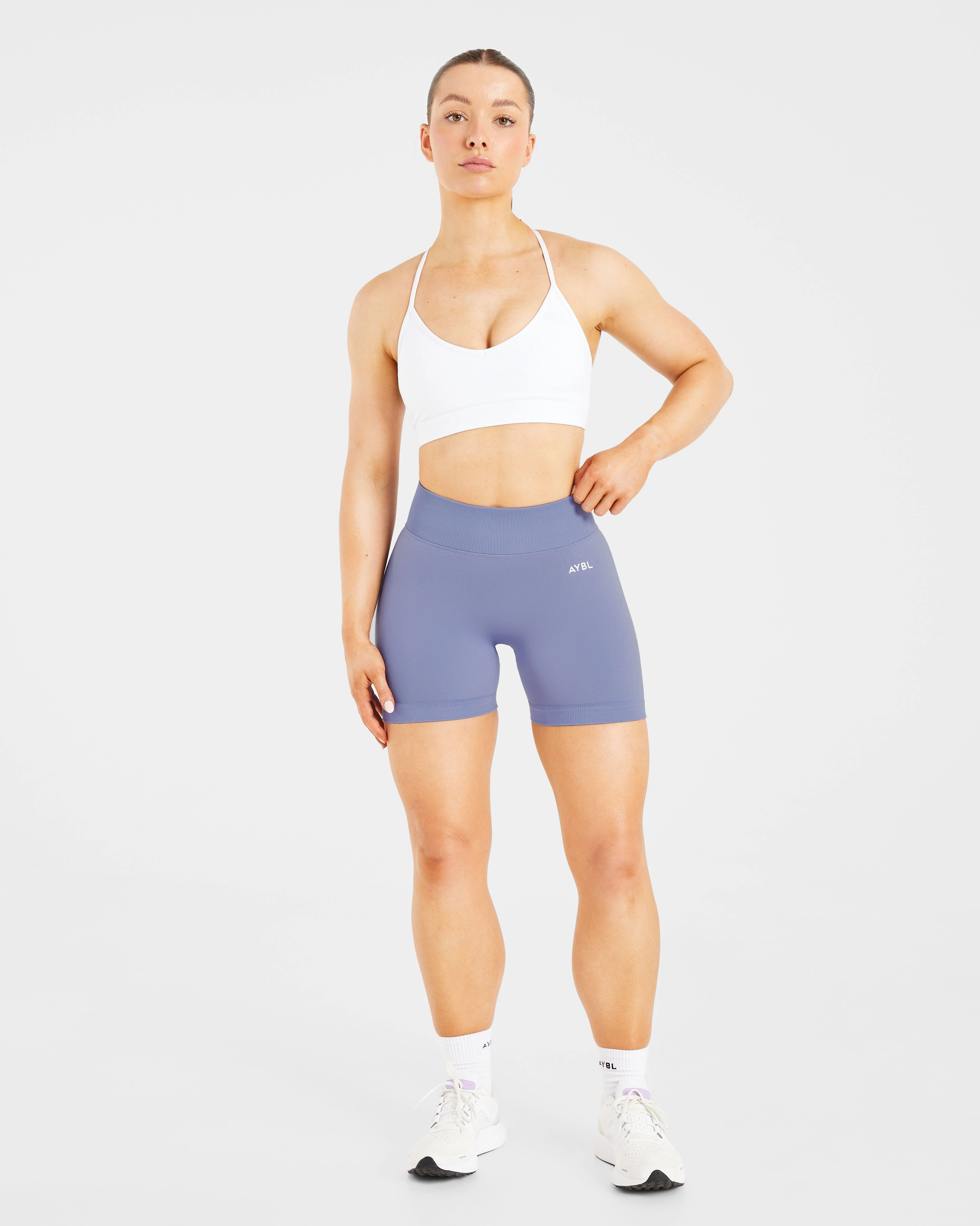 Essential V Neck Strappy Sports Bra - White - Image 3