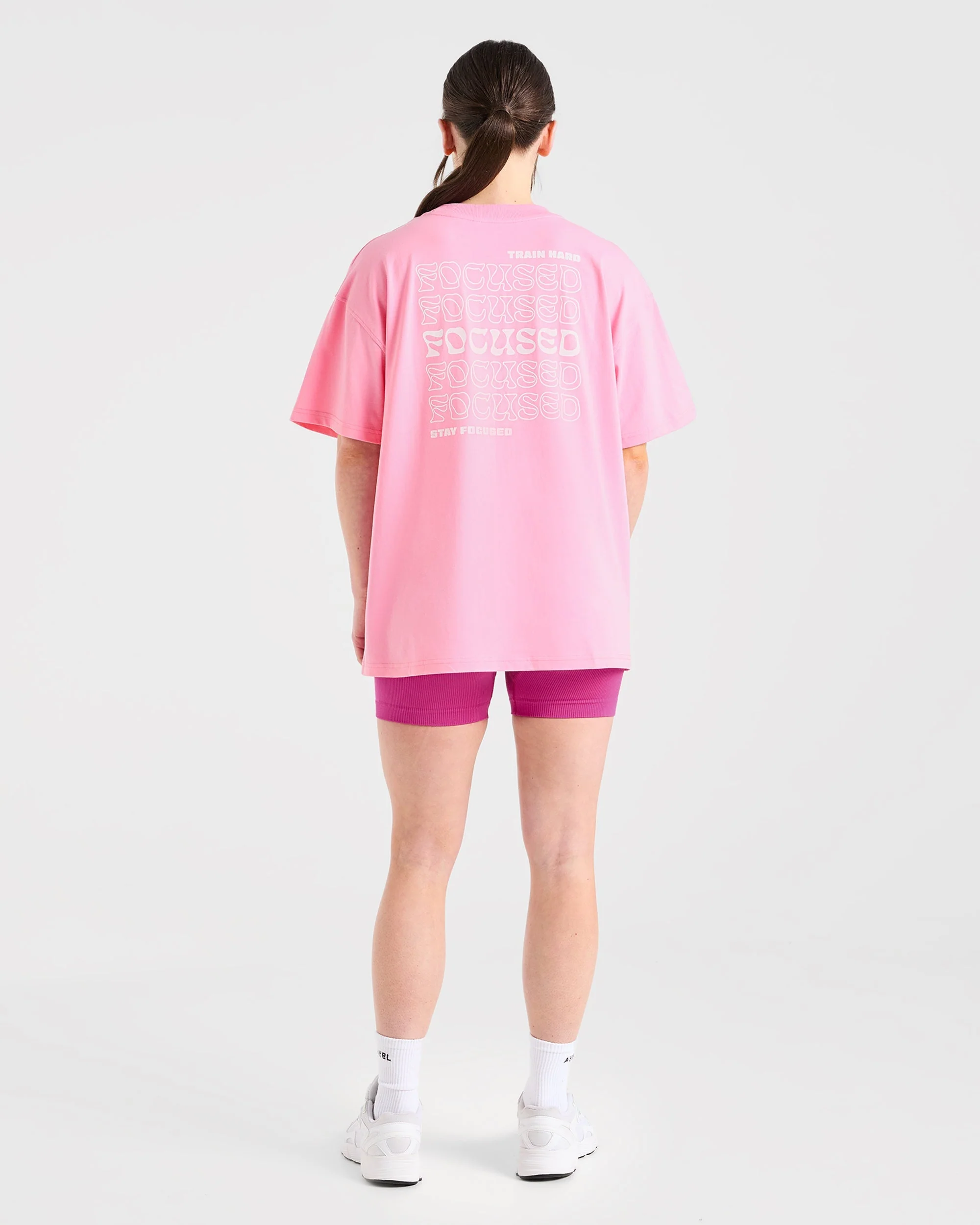 Focused Wavy Oversized T Shirt  - Pink/White - Image 3