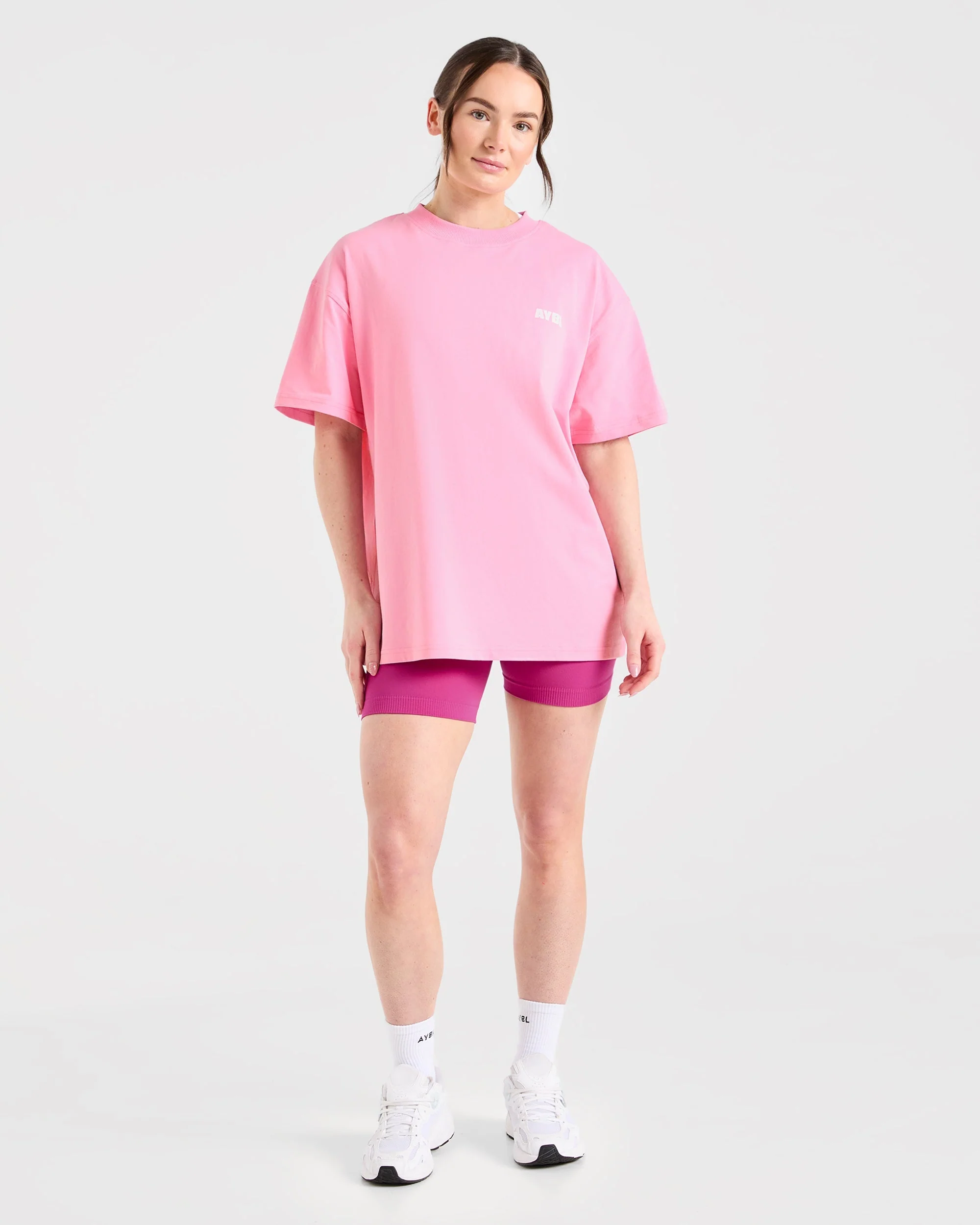 Focused Wavy Oversized T Shirt  - Pink/White - Image 4