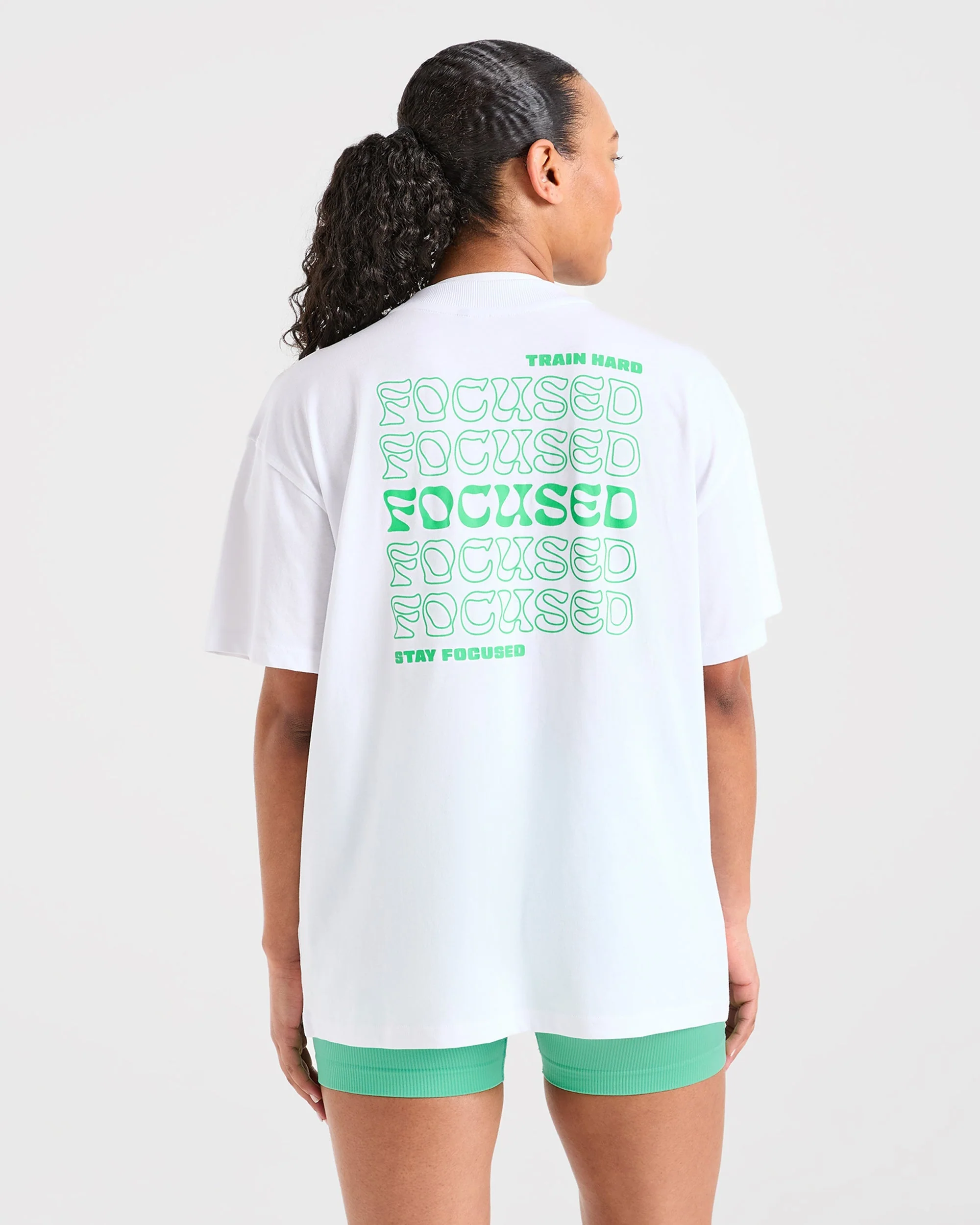 Focused Wavy Oversized T Shirt  - White/Green