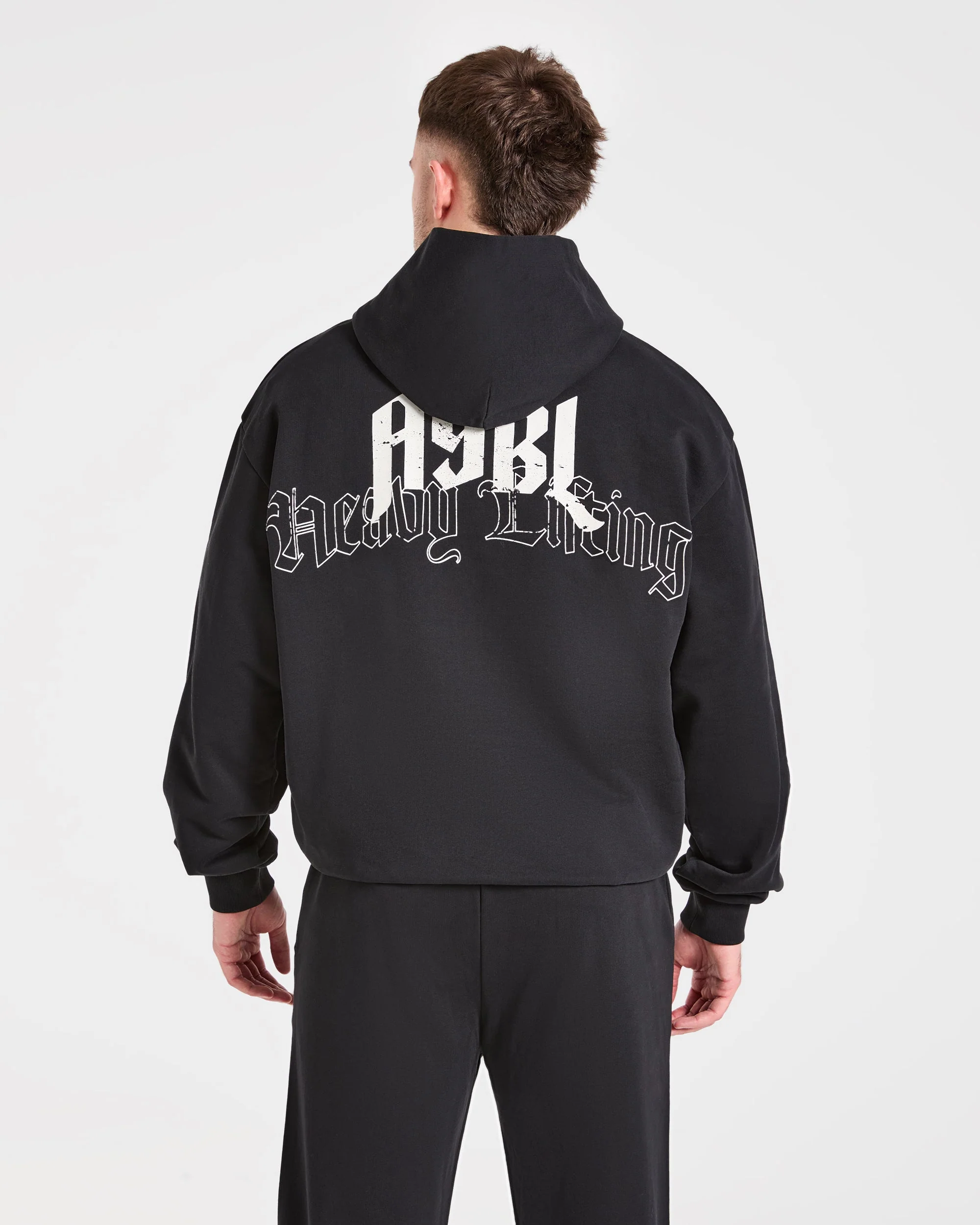 Heavy Lifting Gothic Oversized Hoodie - Black/Off White - Image 2