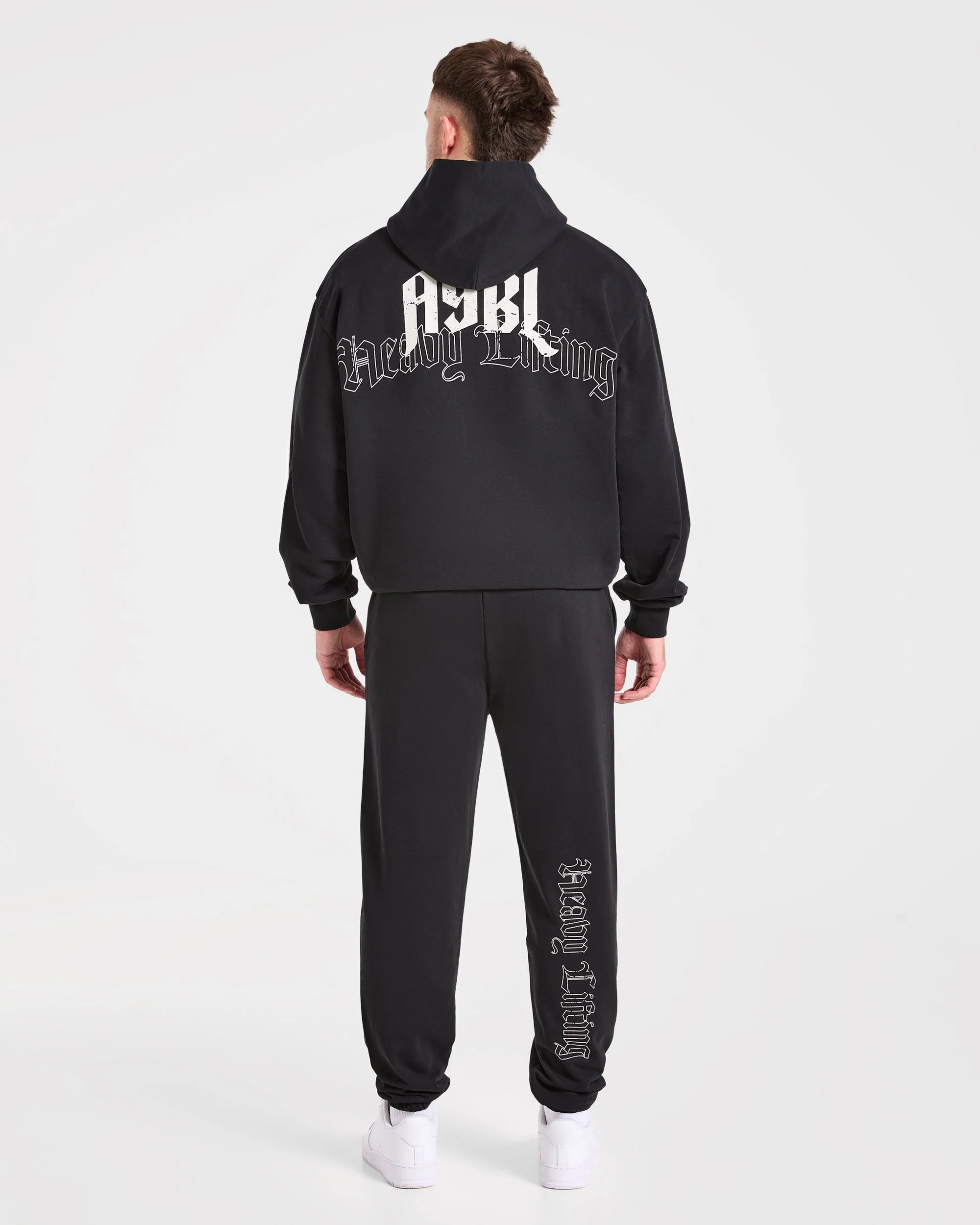Heavy Lifting Gothic Oversized Hoodie - Black/Off White - Image 4