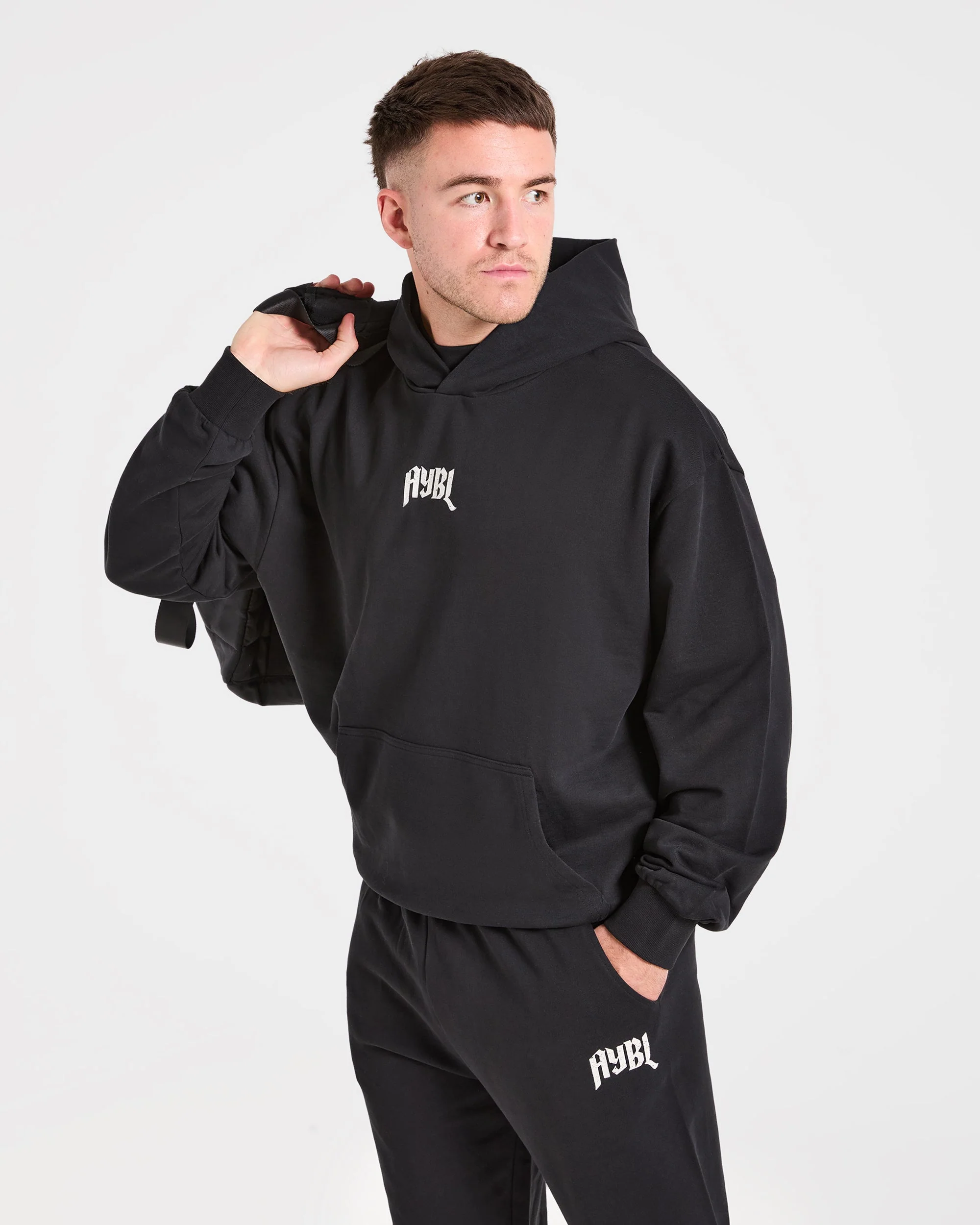 Heavy Lifting Gothic Oversized Hoodie - Black/Off White - Image 7