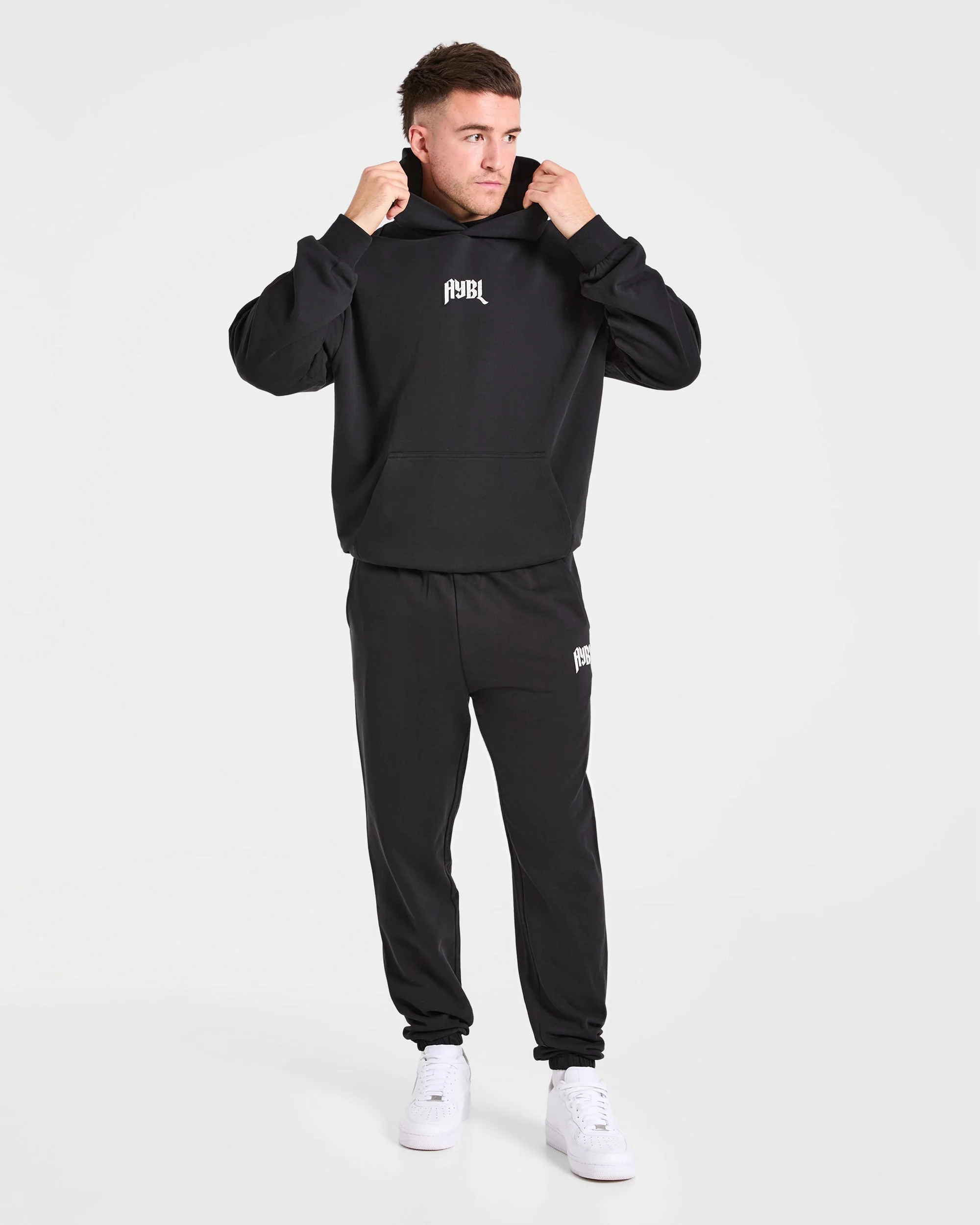 Heavy Lifting Gothic Oversized Hoodie - Black/Off White - Image 8