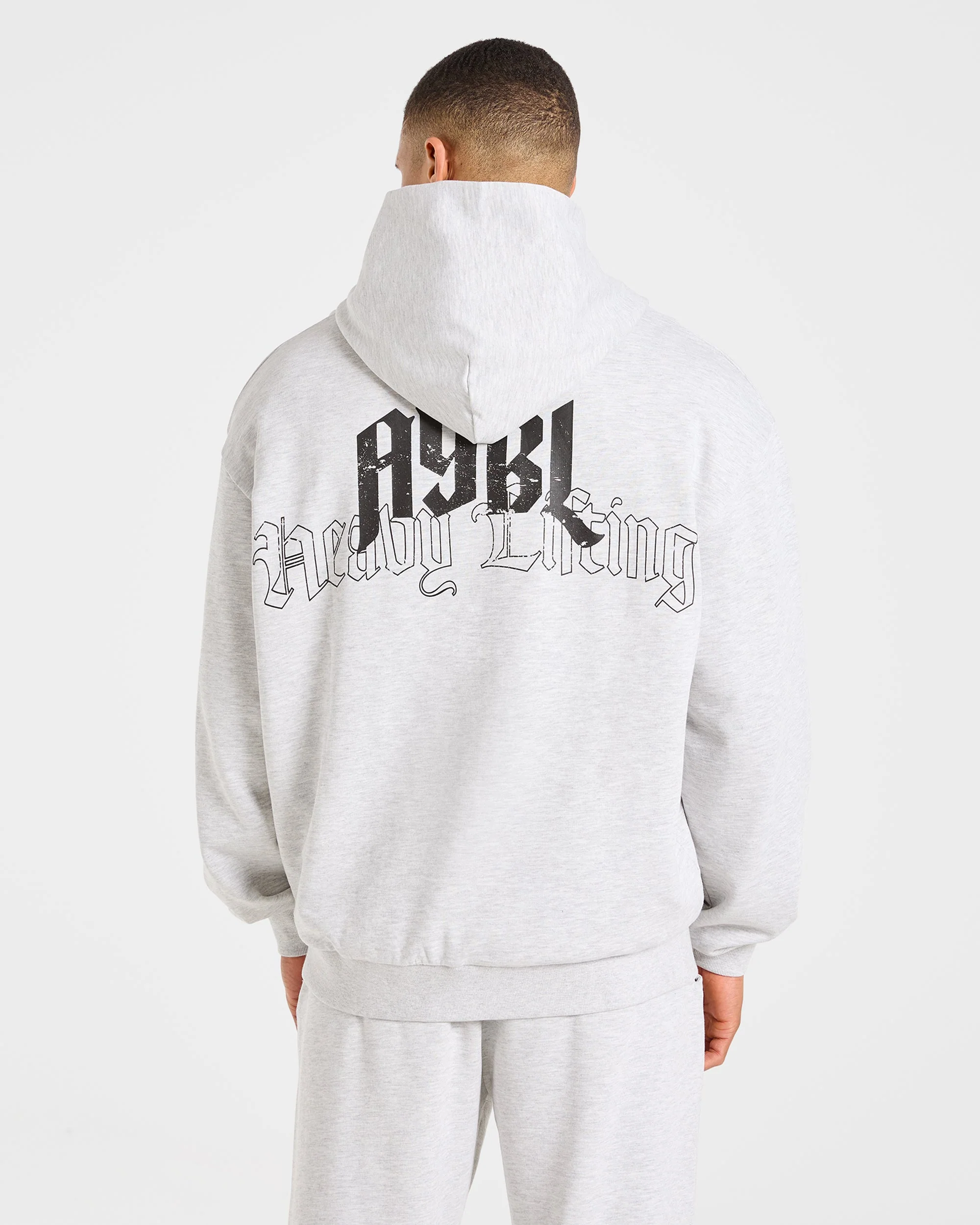 Heavy Lifting Gothic Oversized Hoodie - Grey Marl - Image 2