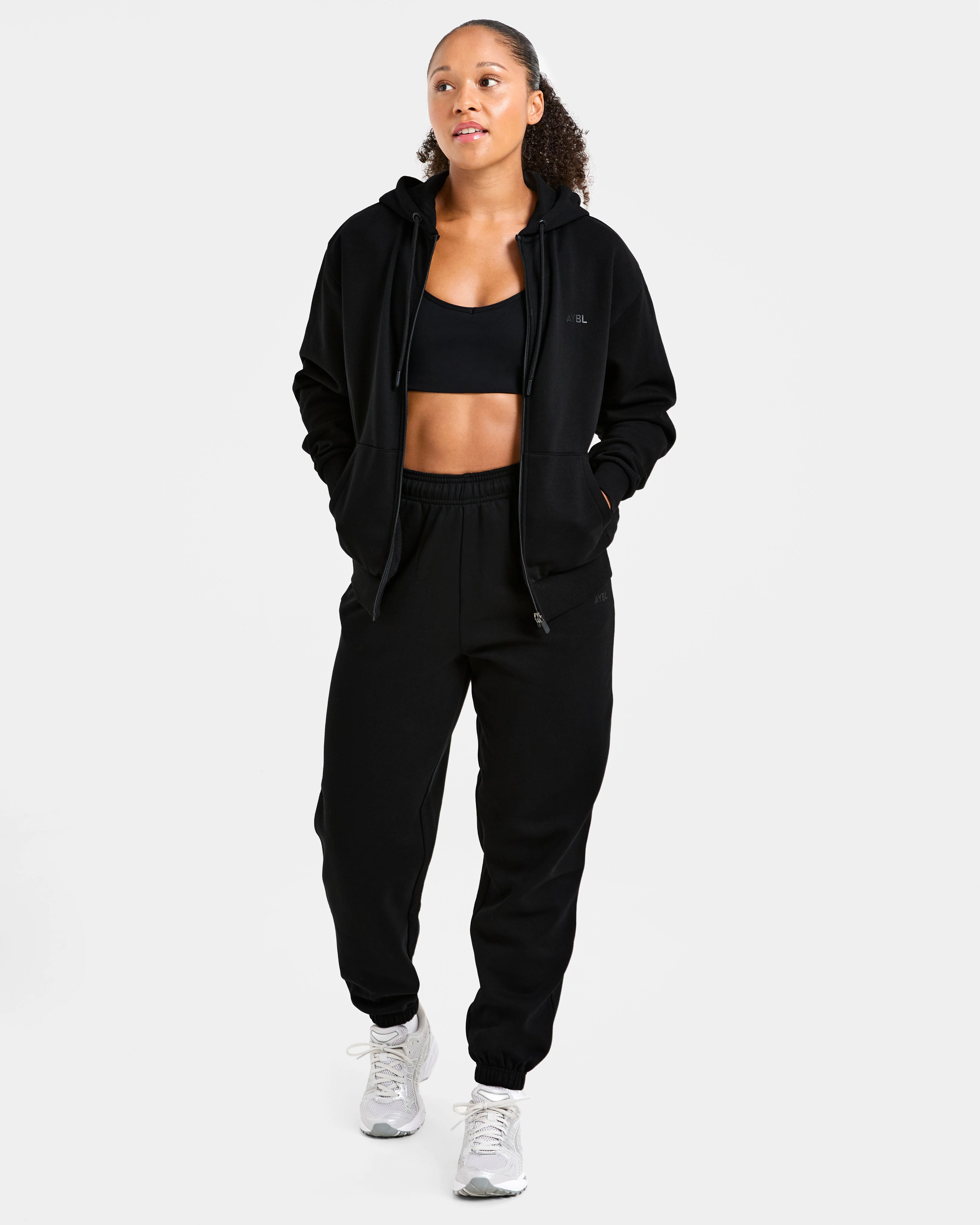 Lifestyle Oversized Zip Up Hoodie - Black - Image 7