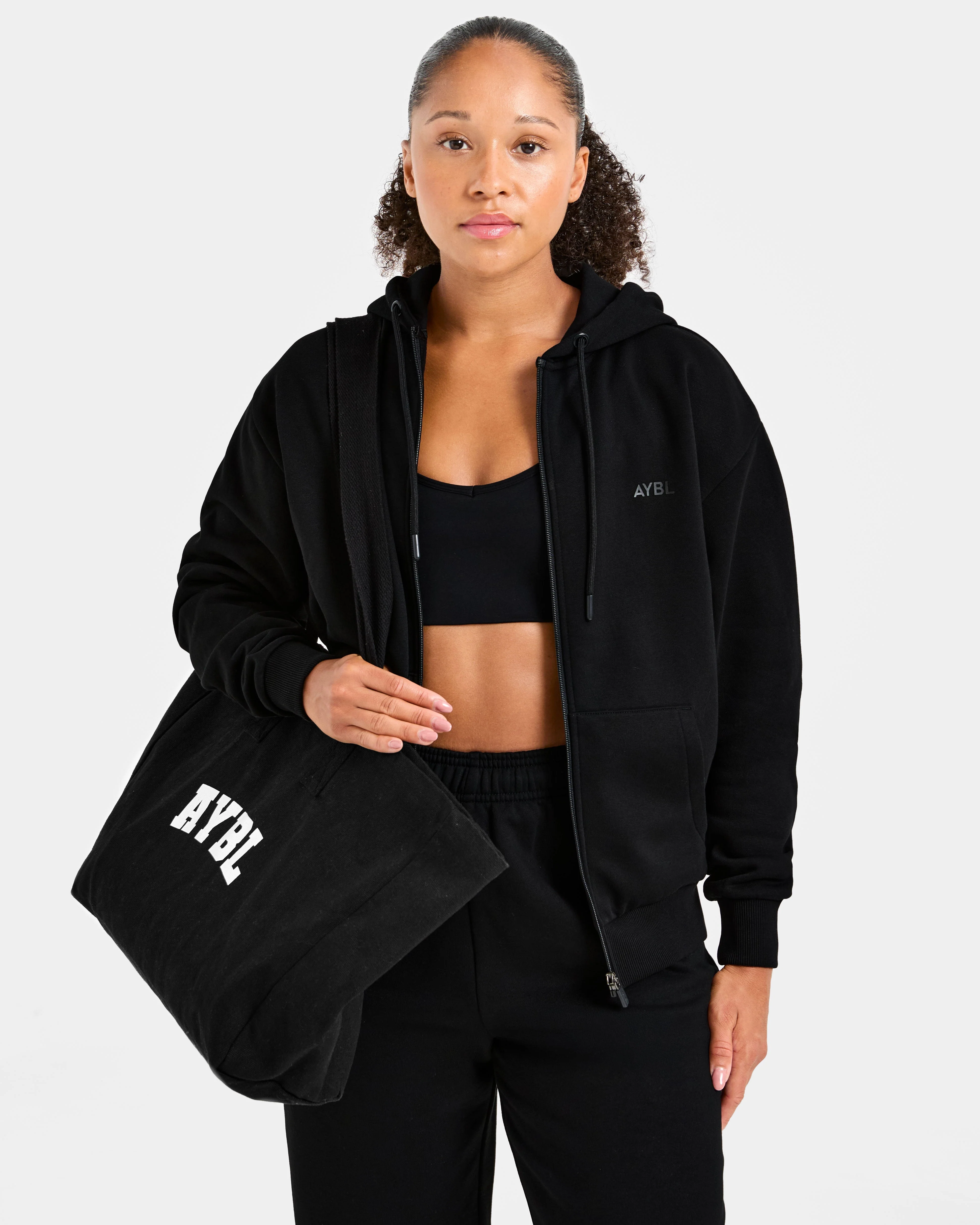 Lifestyle Oversized Zip Up Hoodie - Black - Image 8