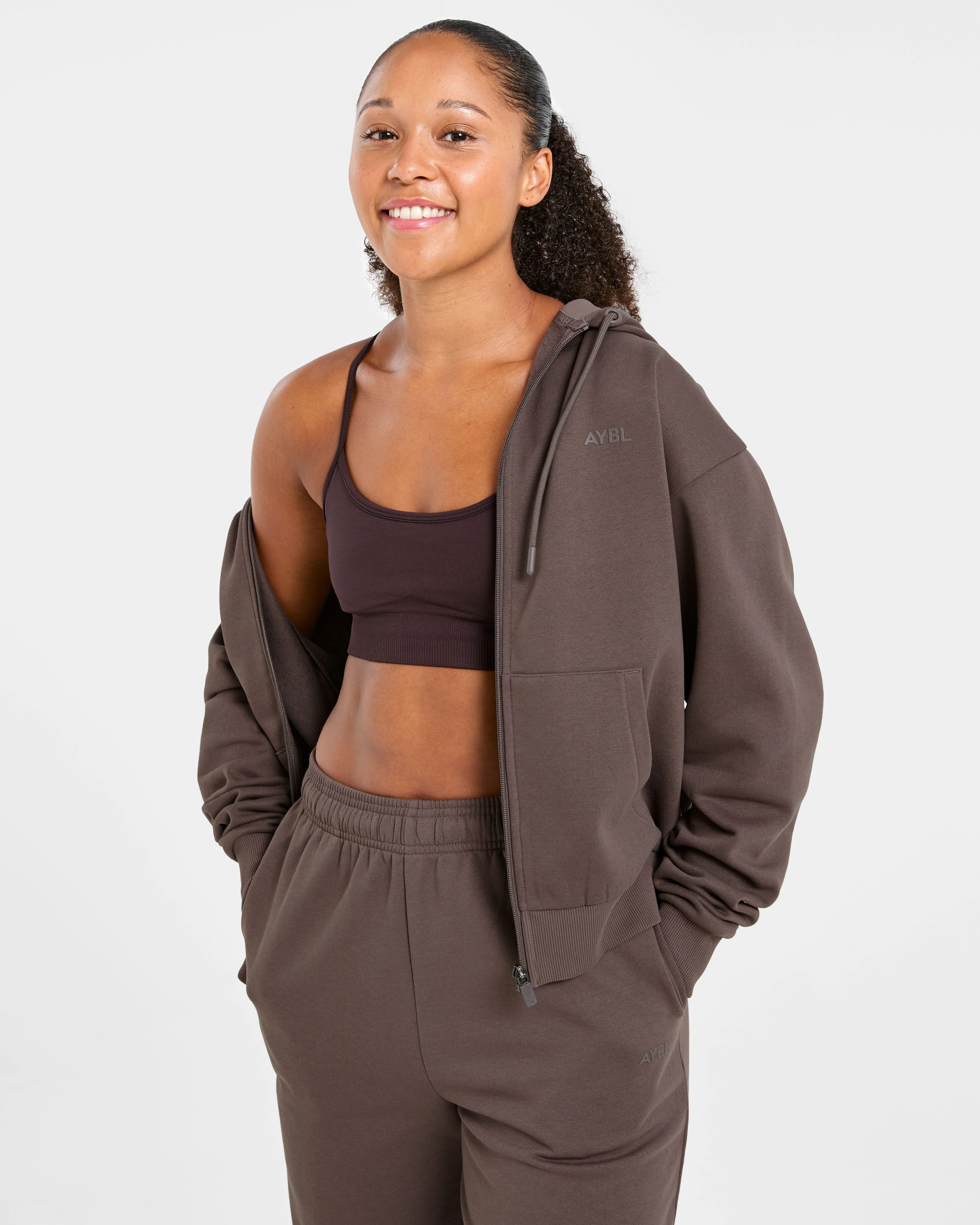 Lifestyle Oversized Zip Up Hoodie - Umber Brown - Image 7