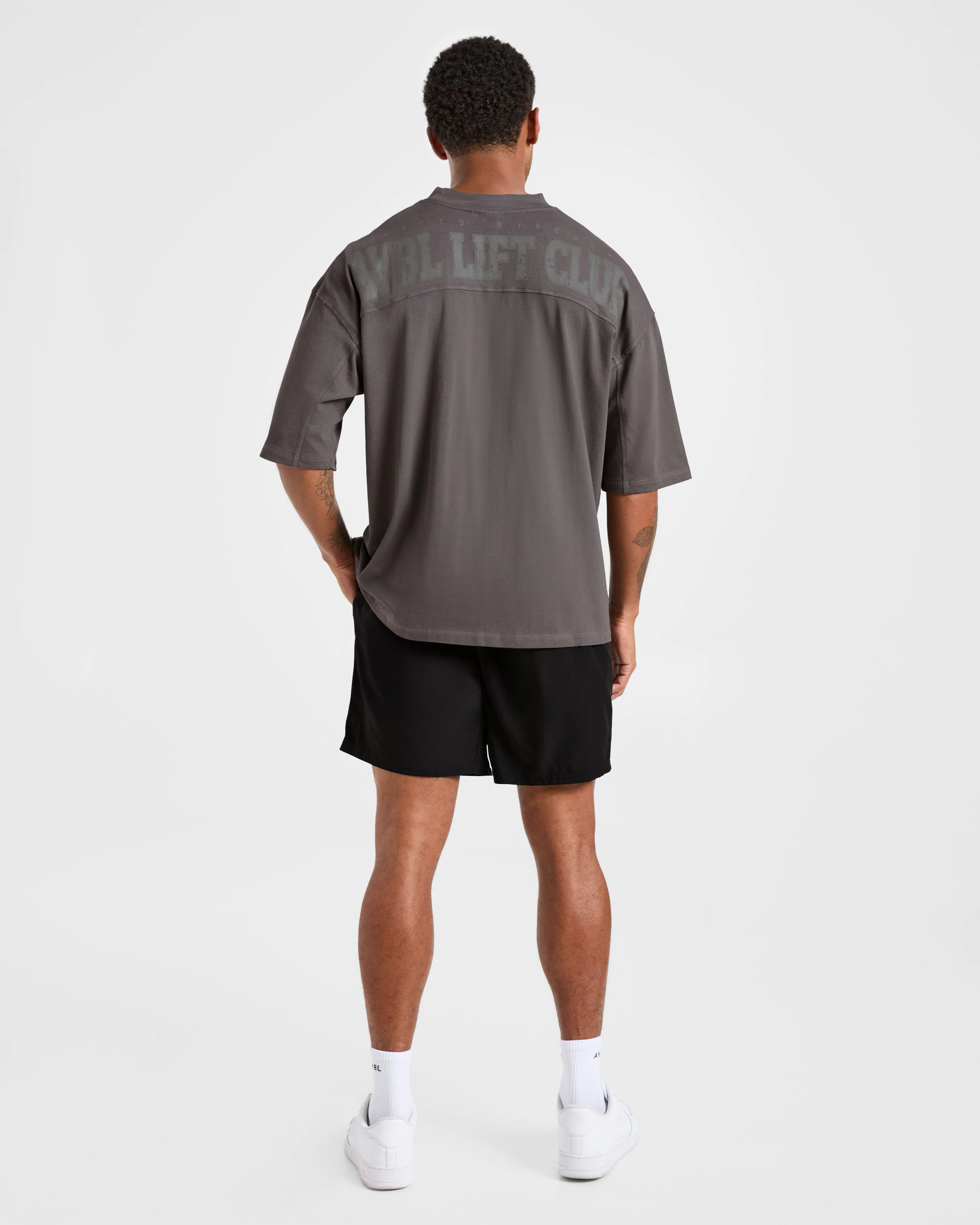 Lift Club Distressed Oversized T Shirt - Charcoal - Image 4