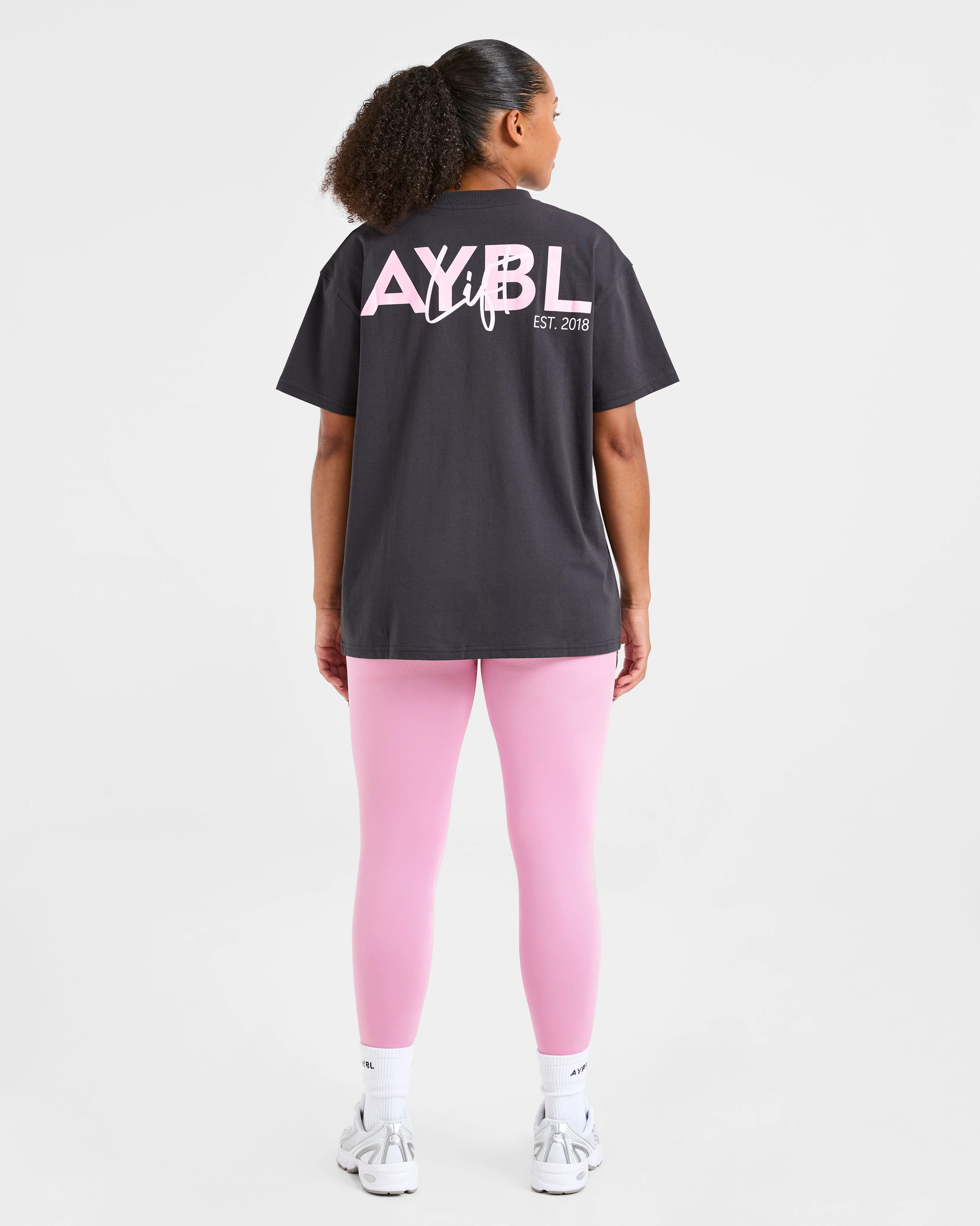 Lift Graphic Oversized T Shirt - Charcoal/Pink - Image 4