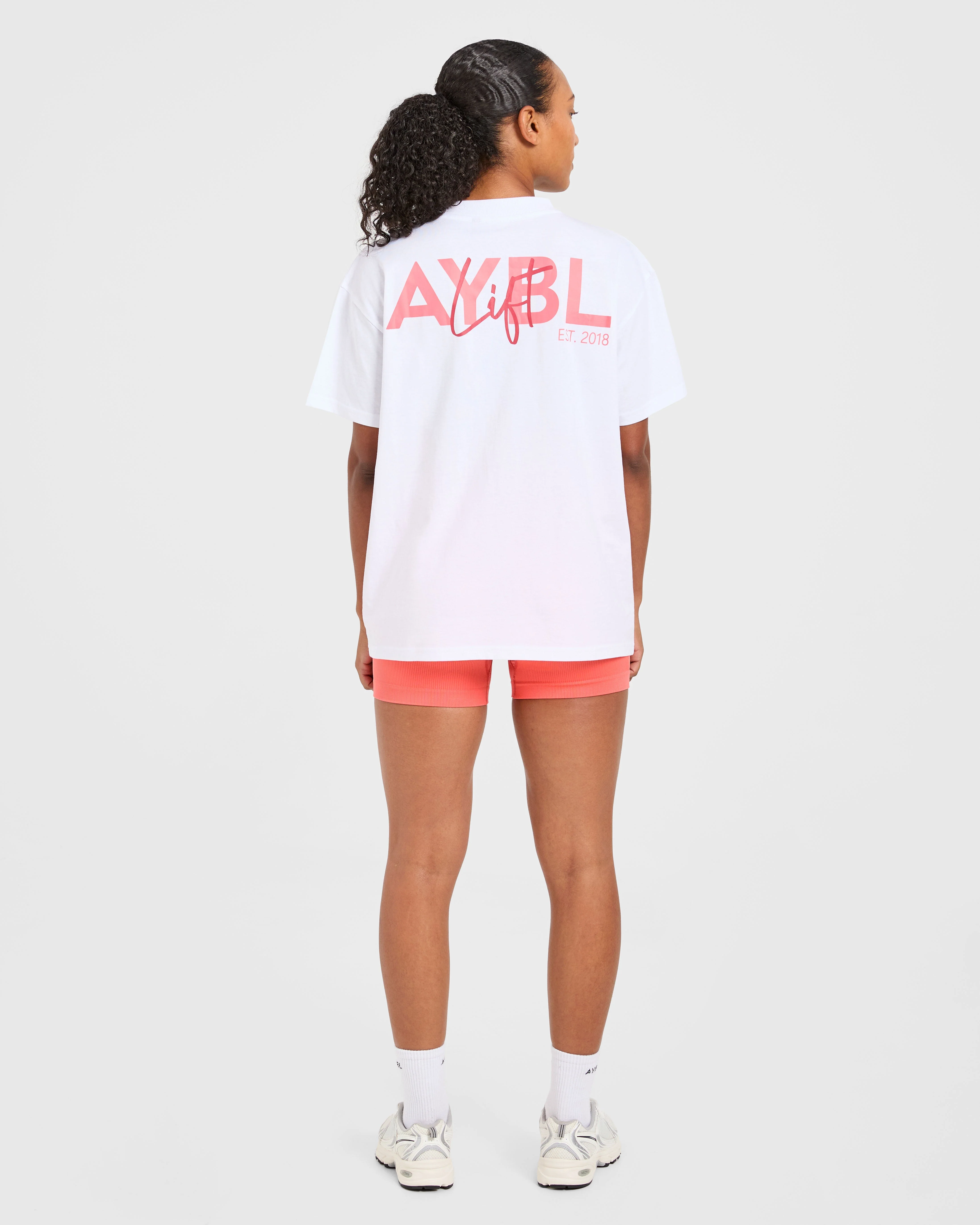Lift Graphic Oversized T Shirt - White/Coral Peach - Image 4
