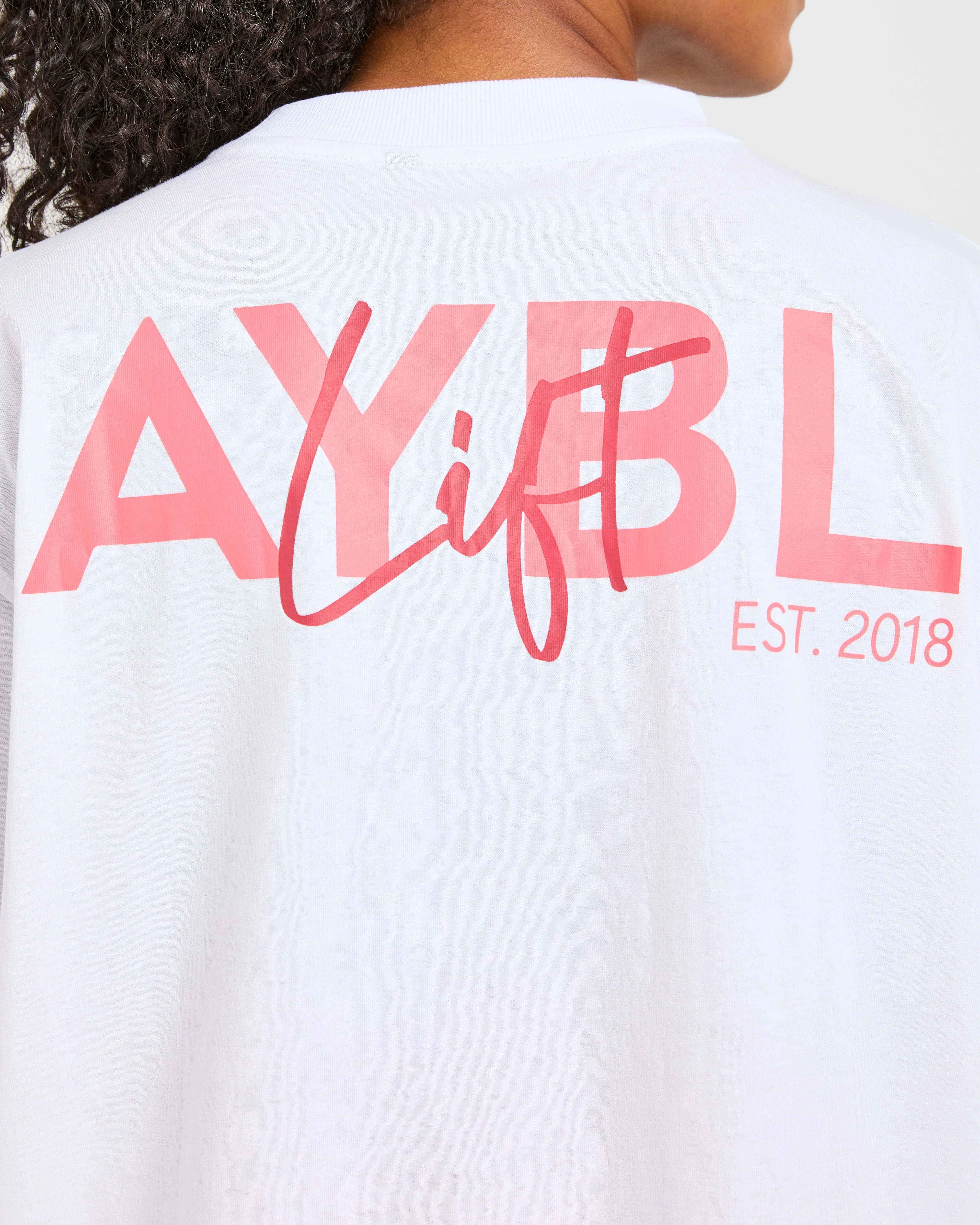 Lift Graphic Oversized T Shirt - White/Coral Peach - Image 6