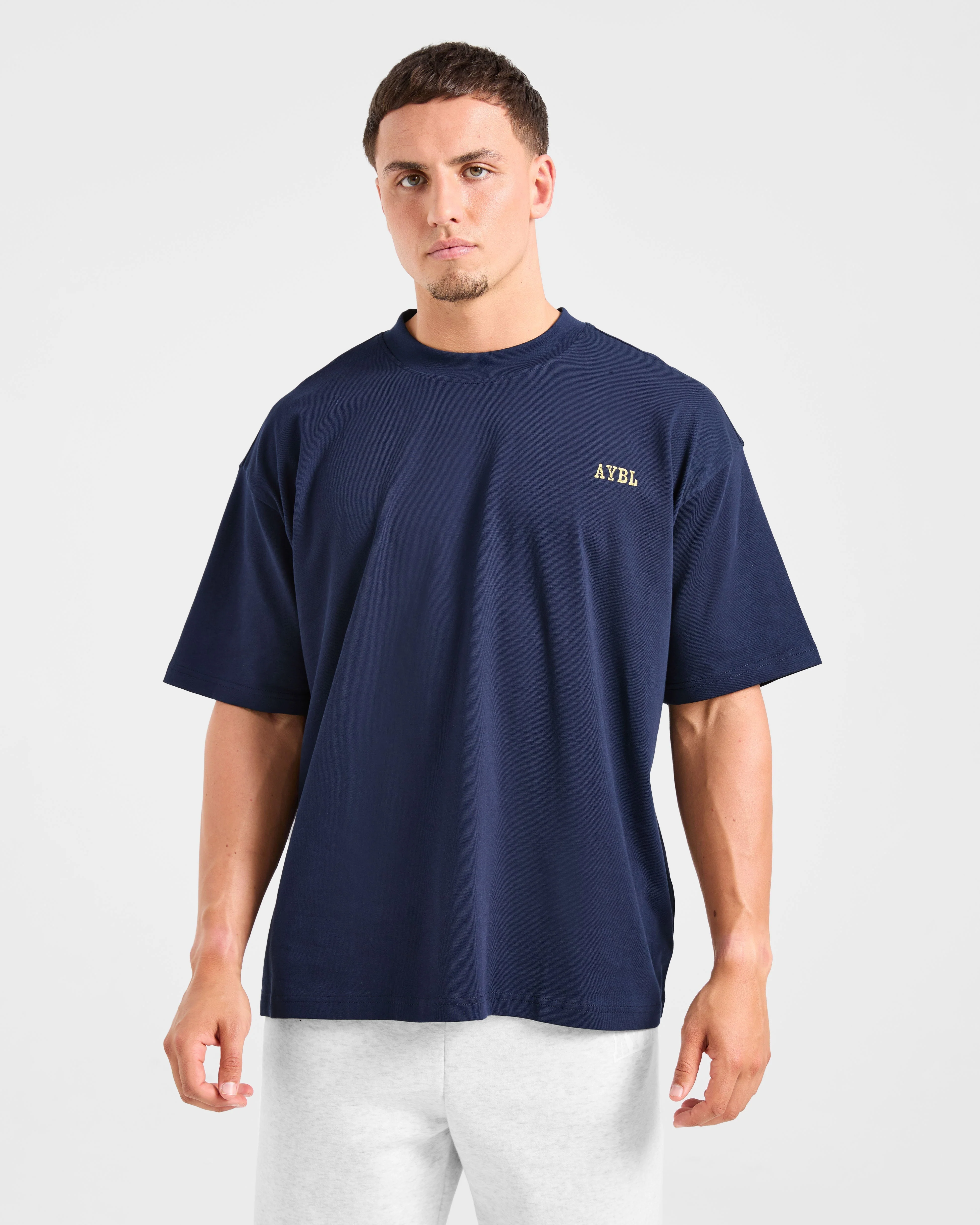 Lifting Essentials Oversized T Shirt - Navy/Yellow - Image 2