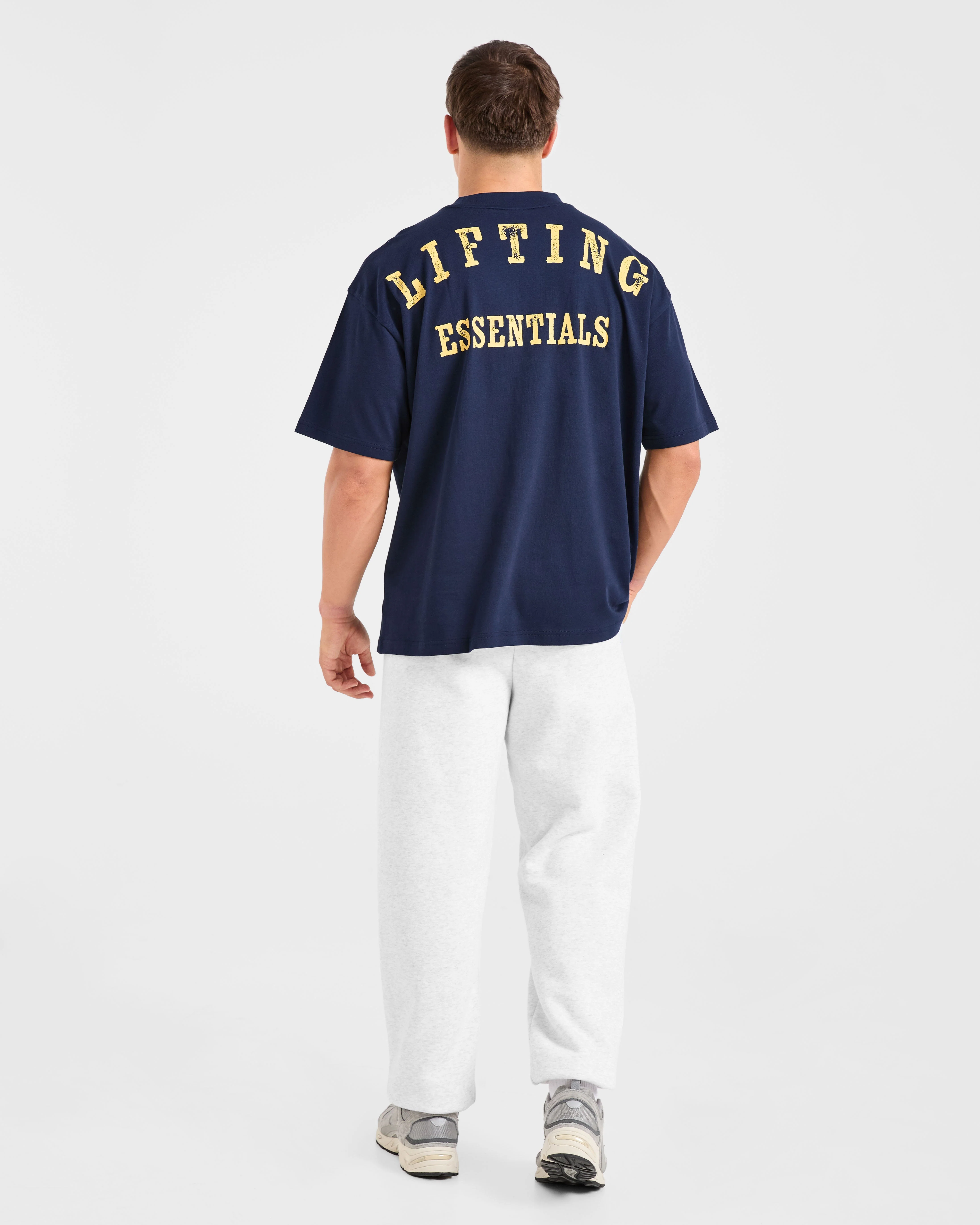 Lifting Essentials Oversized T Shirt - Navy/Yellow - Image 4
