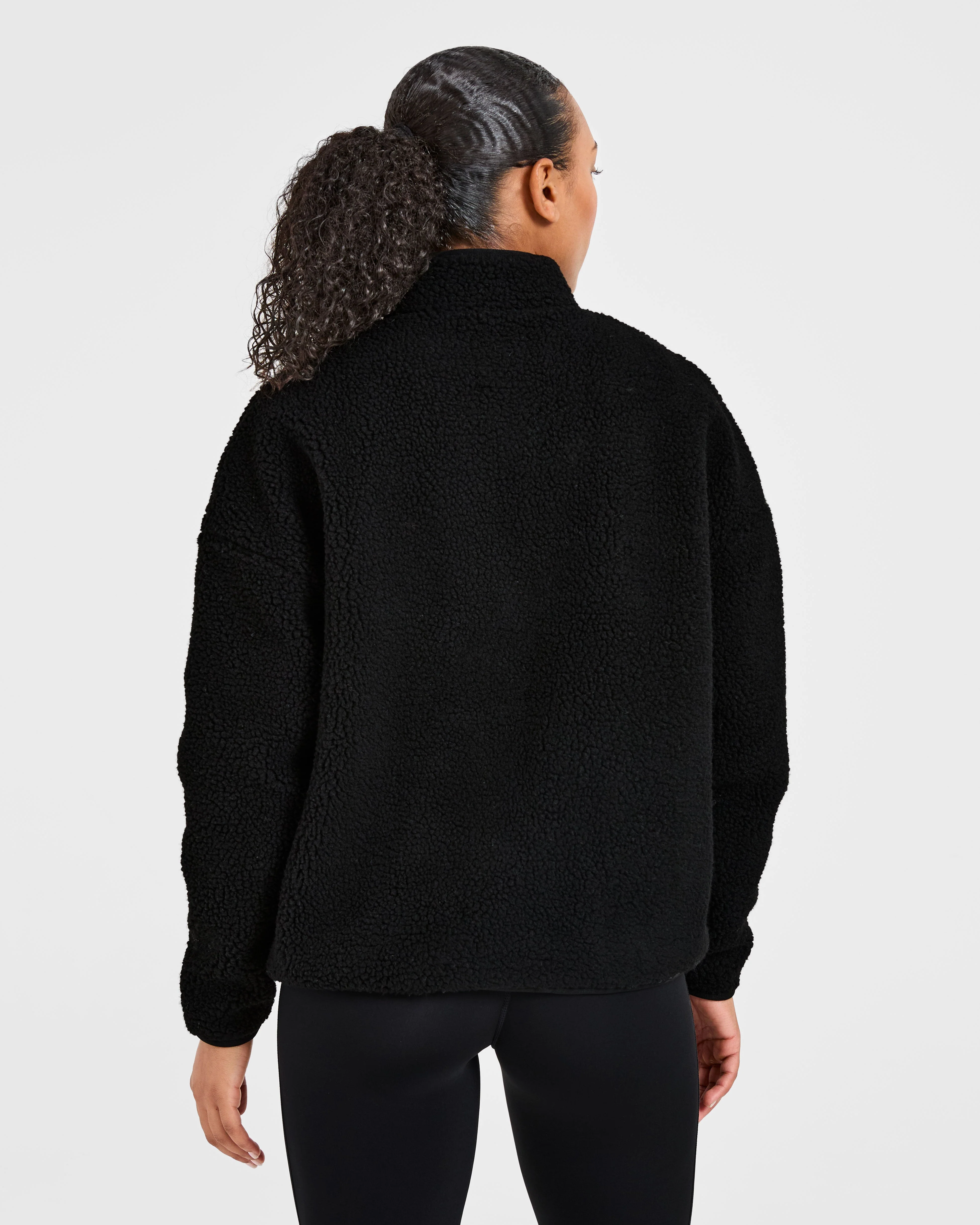 Oversized Zip Up Fleece Jacket - Black - Image 2