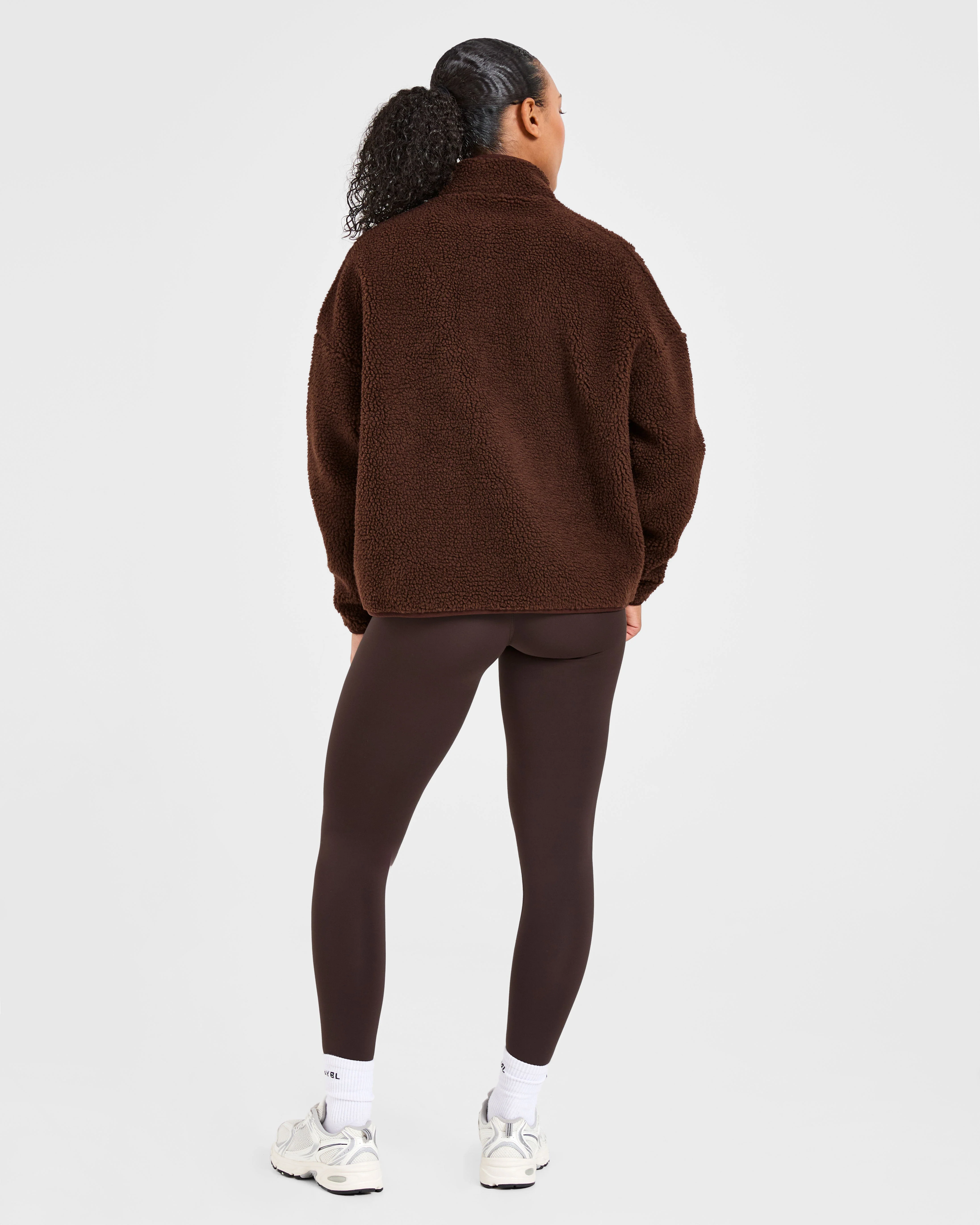 Oversized Zip Up Fleece Jacket - Brown - Image 4