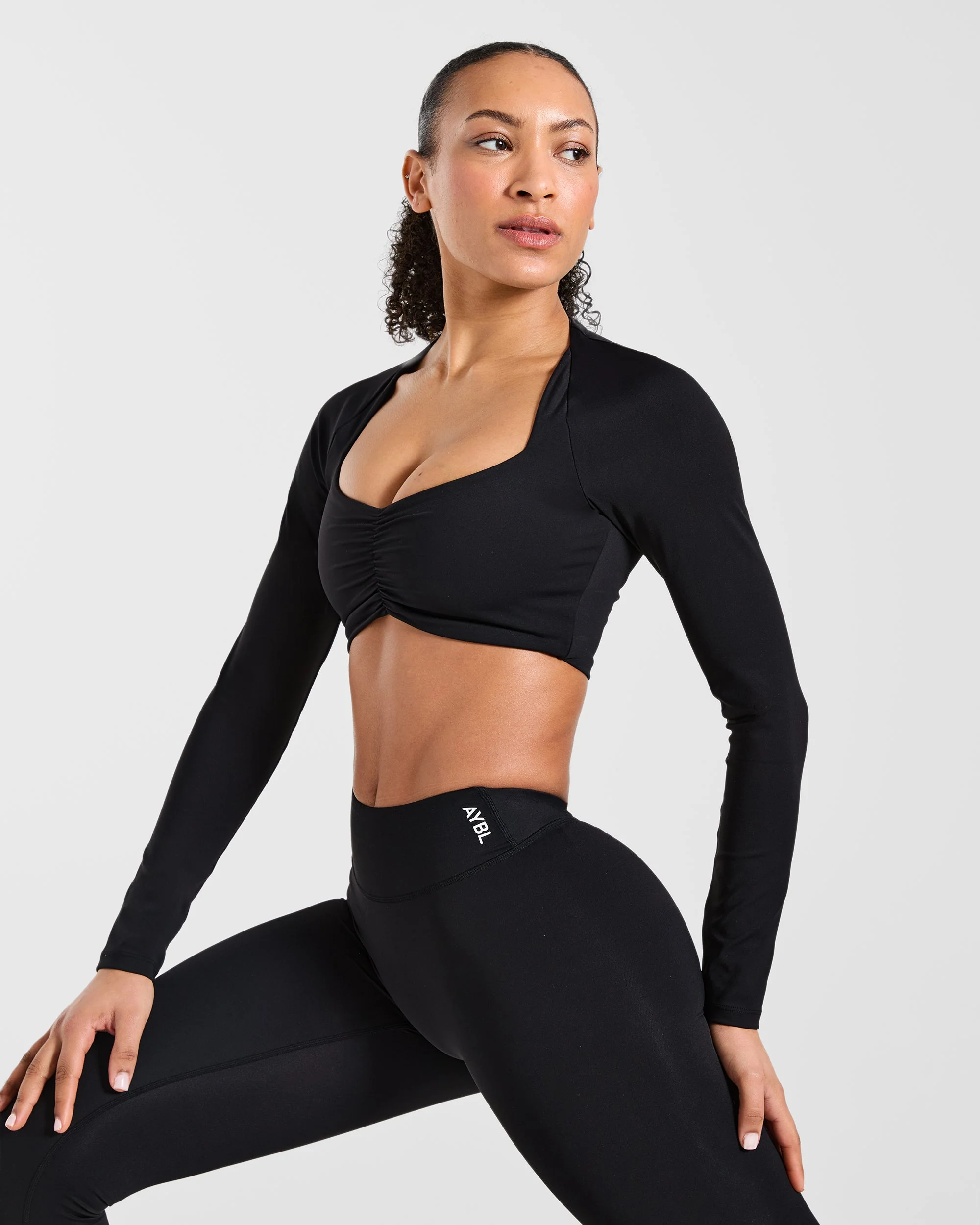 Physique Long Sleeve Crop Top - Black - Image 7