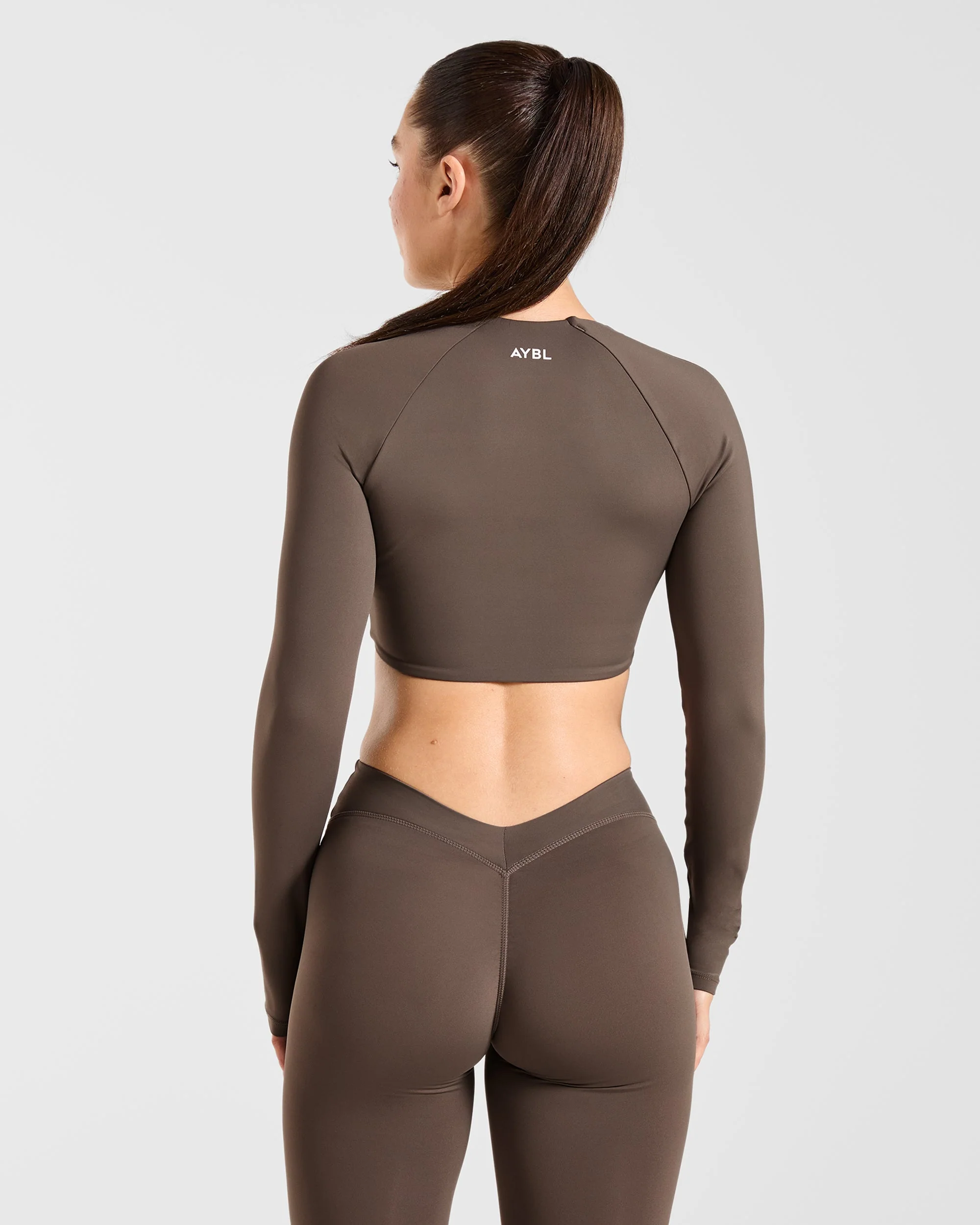 Physique Long Sleeve Crop Top - Brown - Image 2
