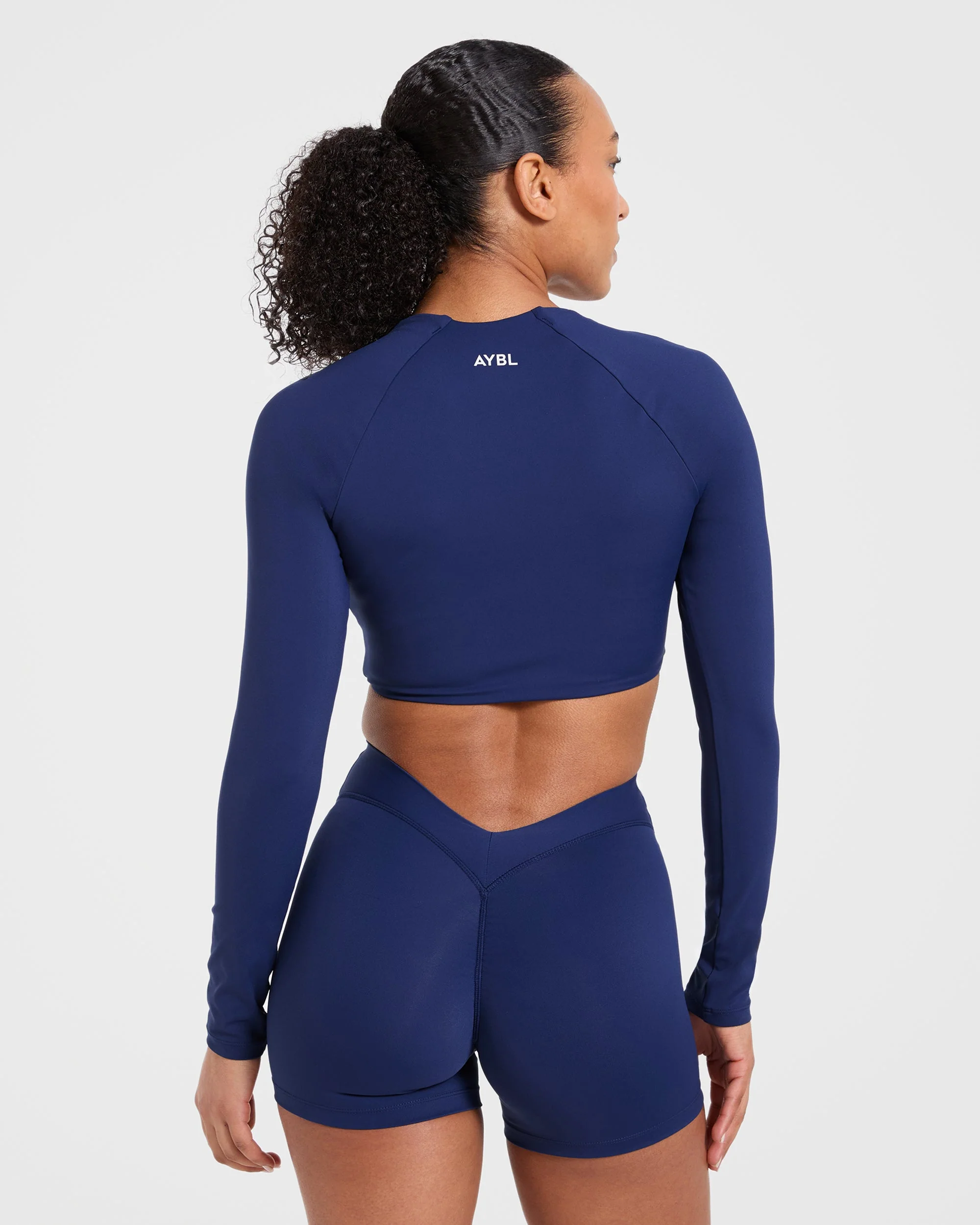 Physique Long Sleeve Crop Top - Midnight Navy - Image 3