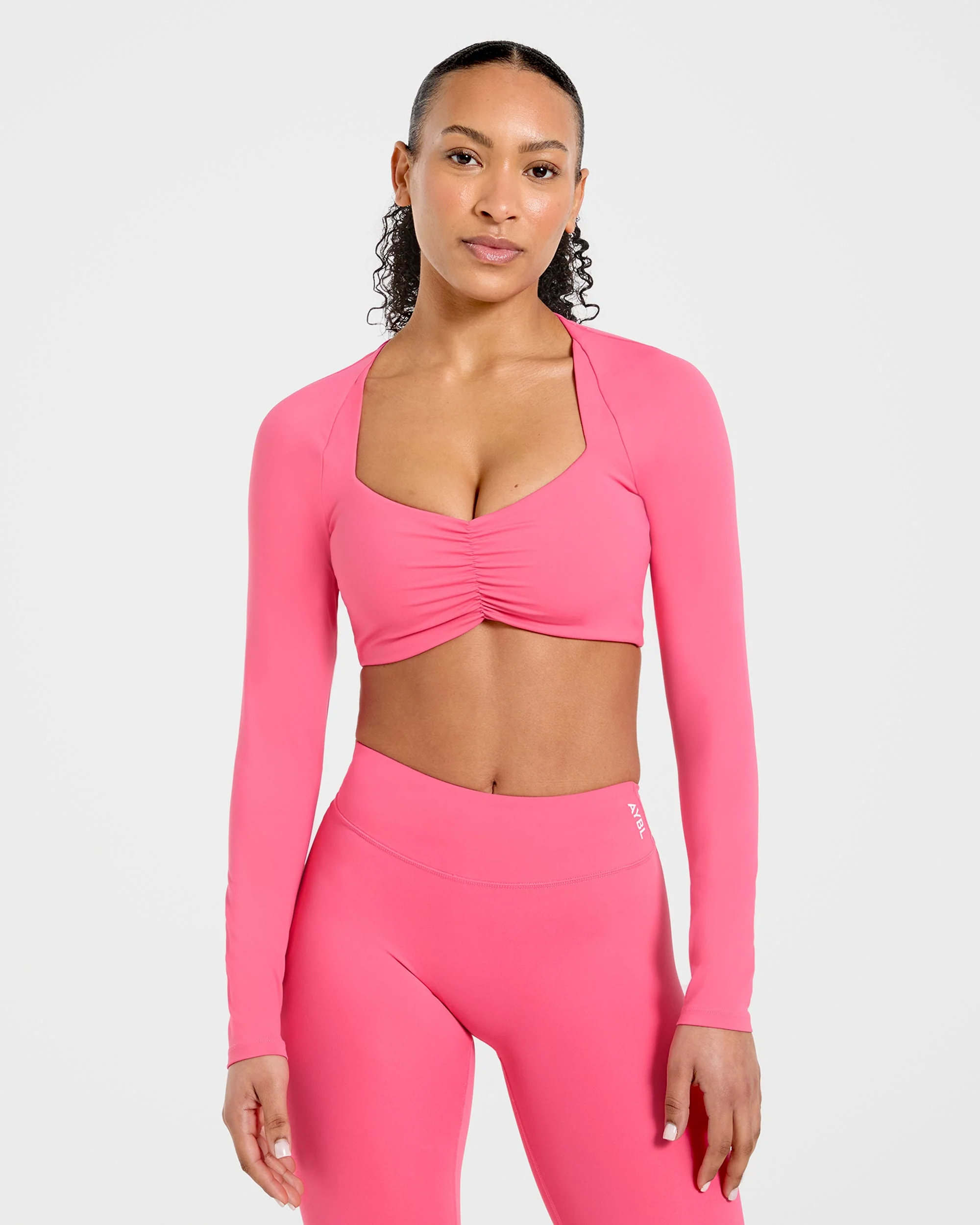 Physique Long Sleeve Crop Top - Roseberry Pink