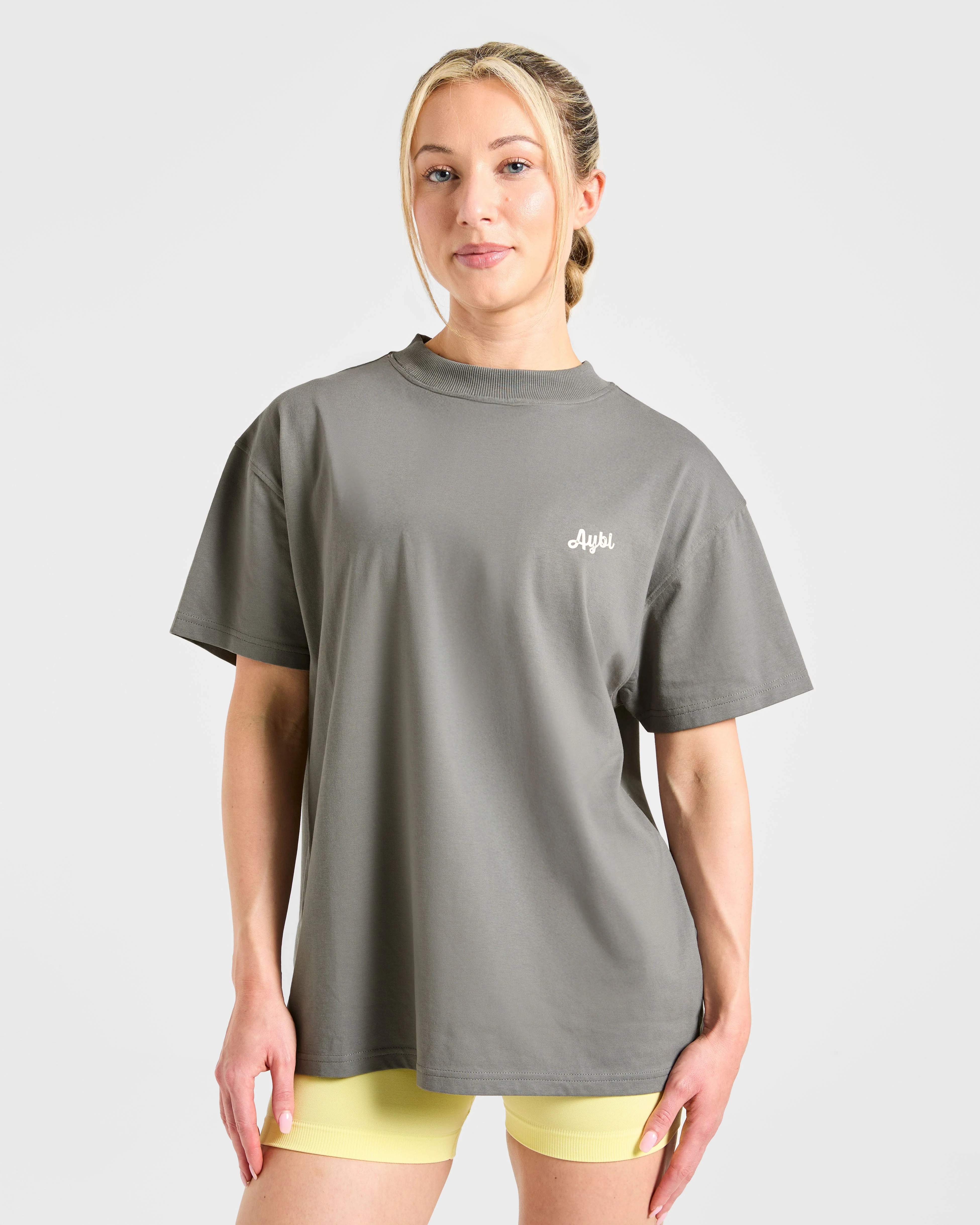 Retro Athletics Club Oversized T Shirt - Charcoal/Butter - Image 2