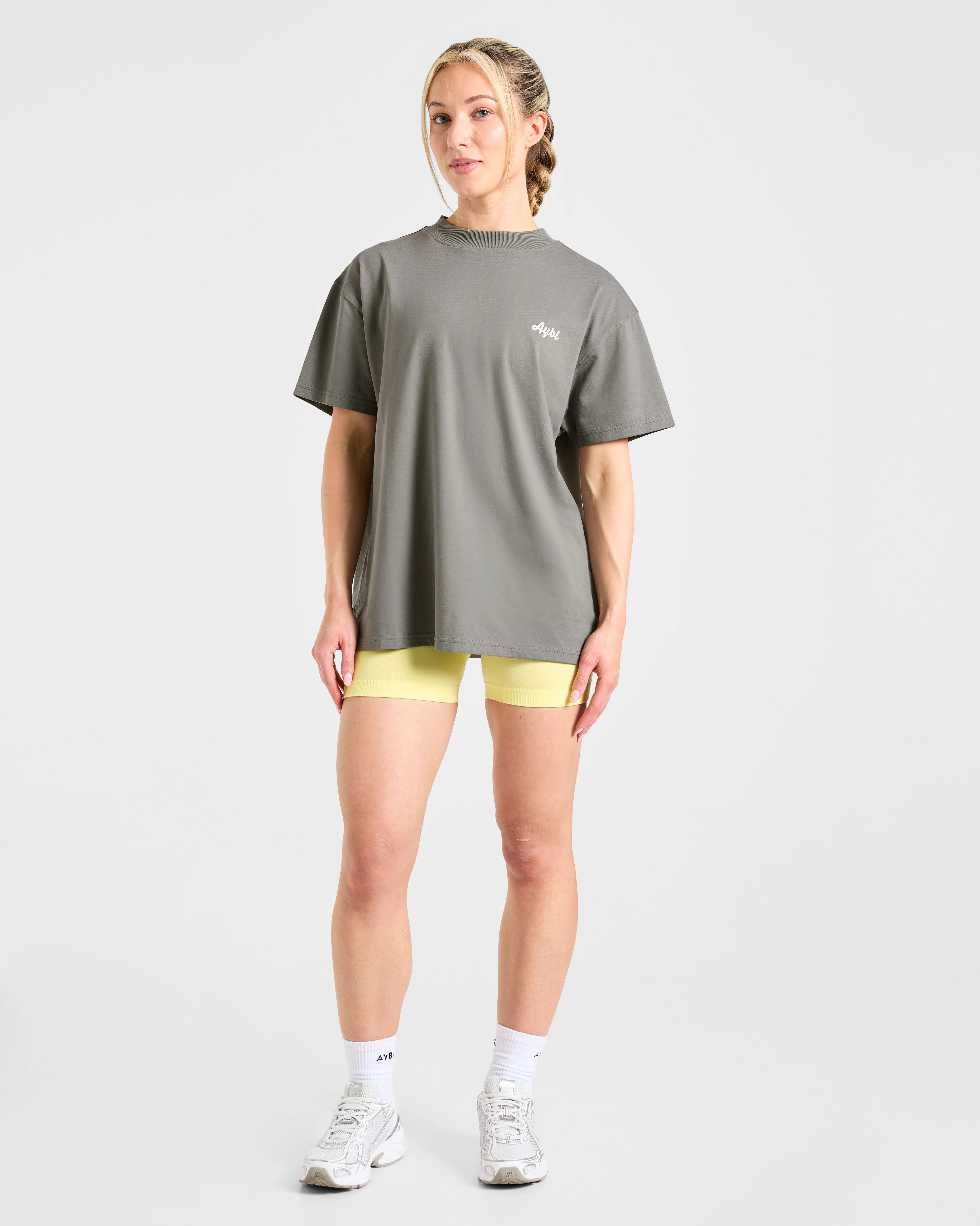 Retro Athletics Club Oversized T Shirt - Charcoal/Butter - Image 3