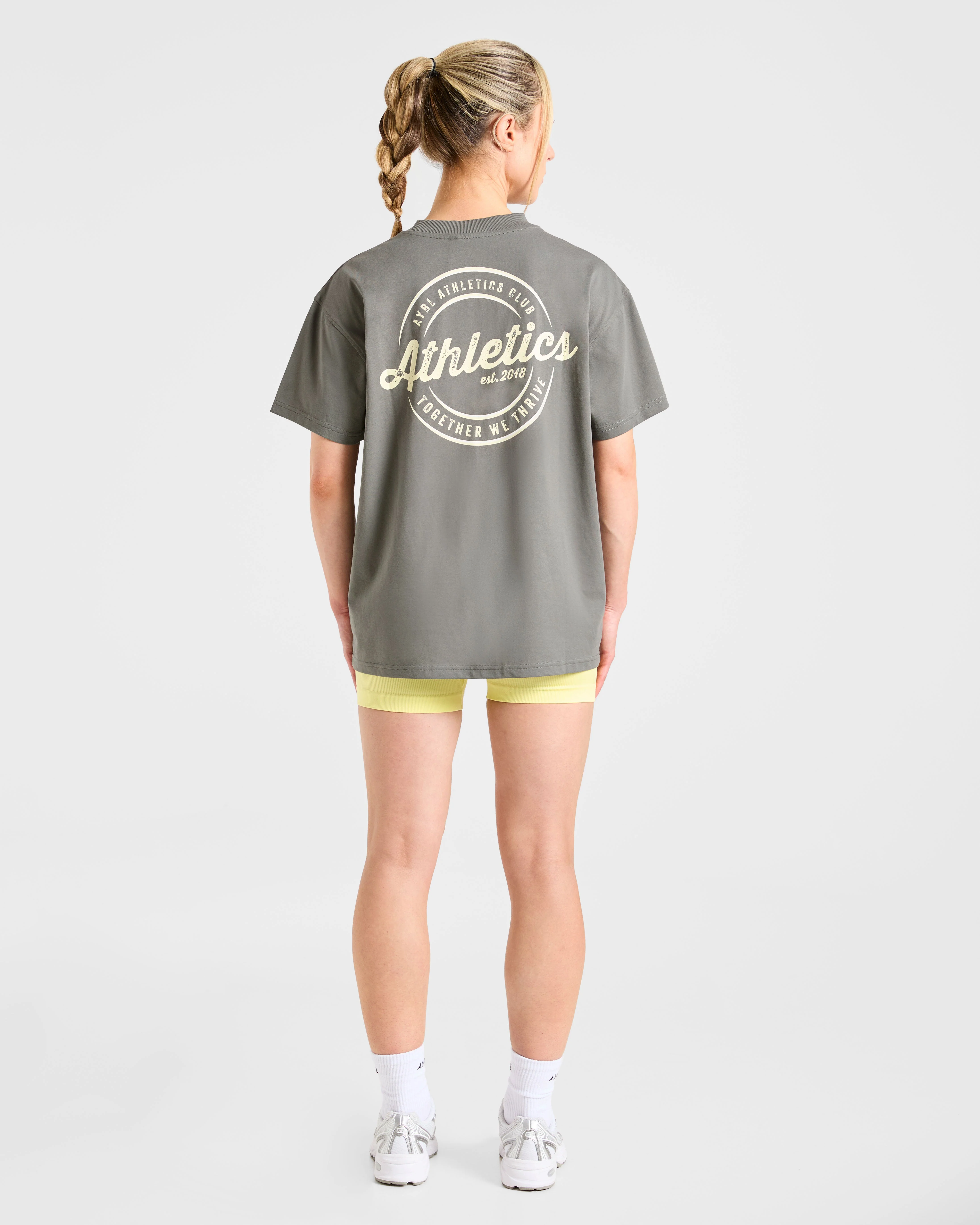 Retro Athletics Club Oversized T Shirt - Charcoal/Butter - Image 4