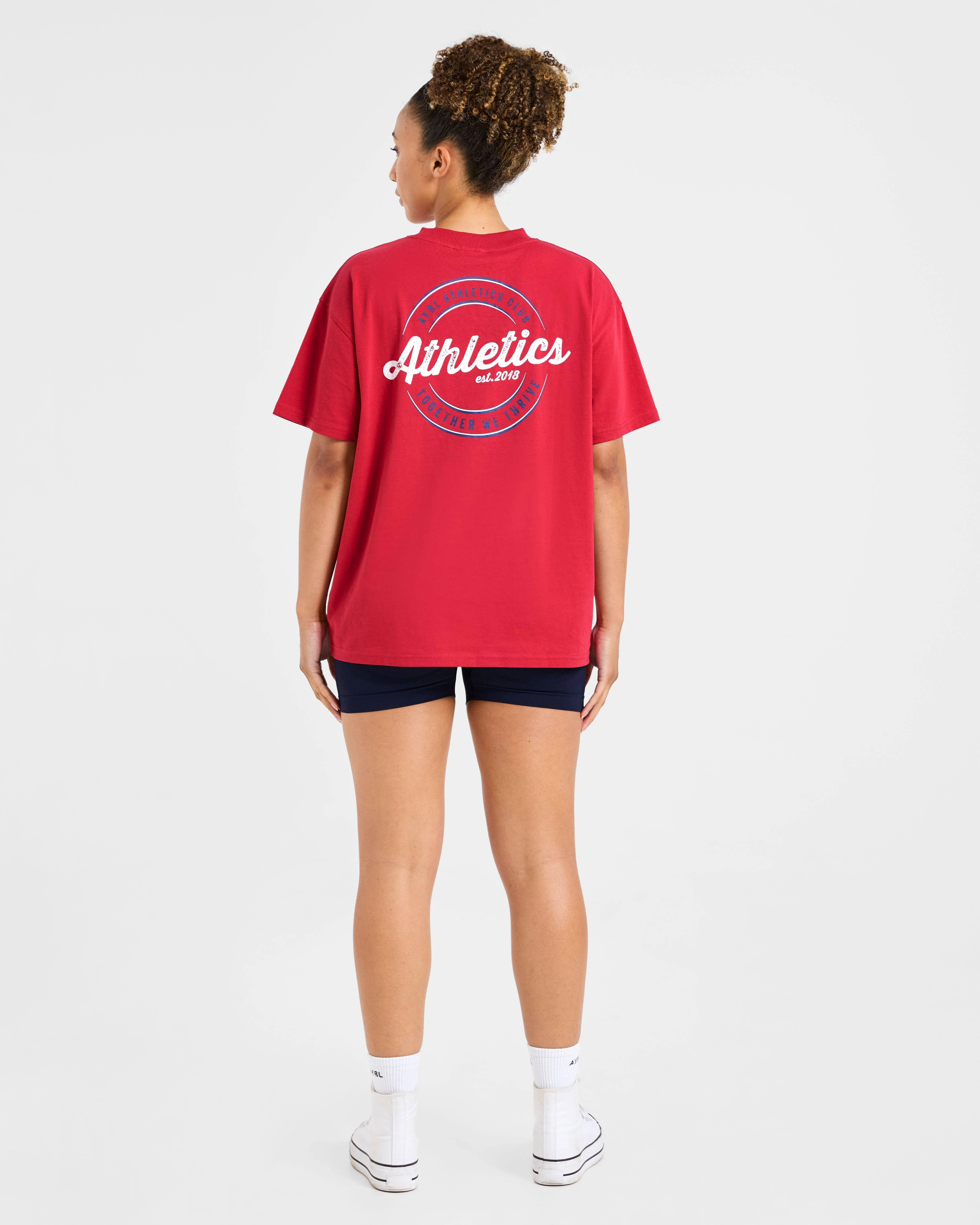 Retro Athletics Club Oversized T Shirt - Red/Blue - Image 4