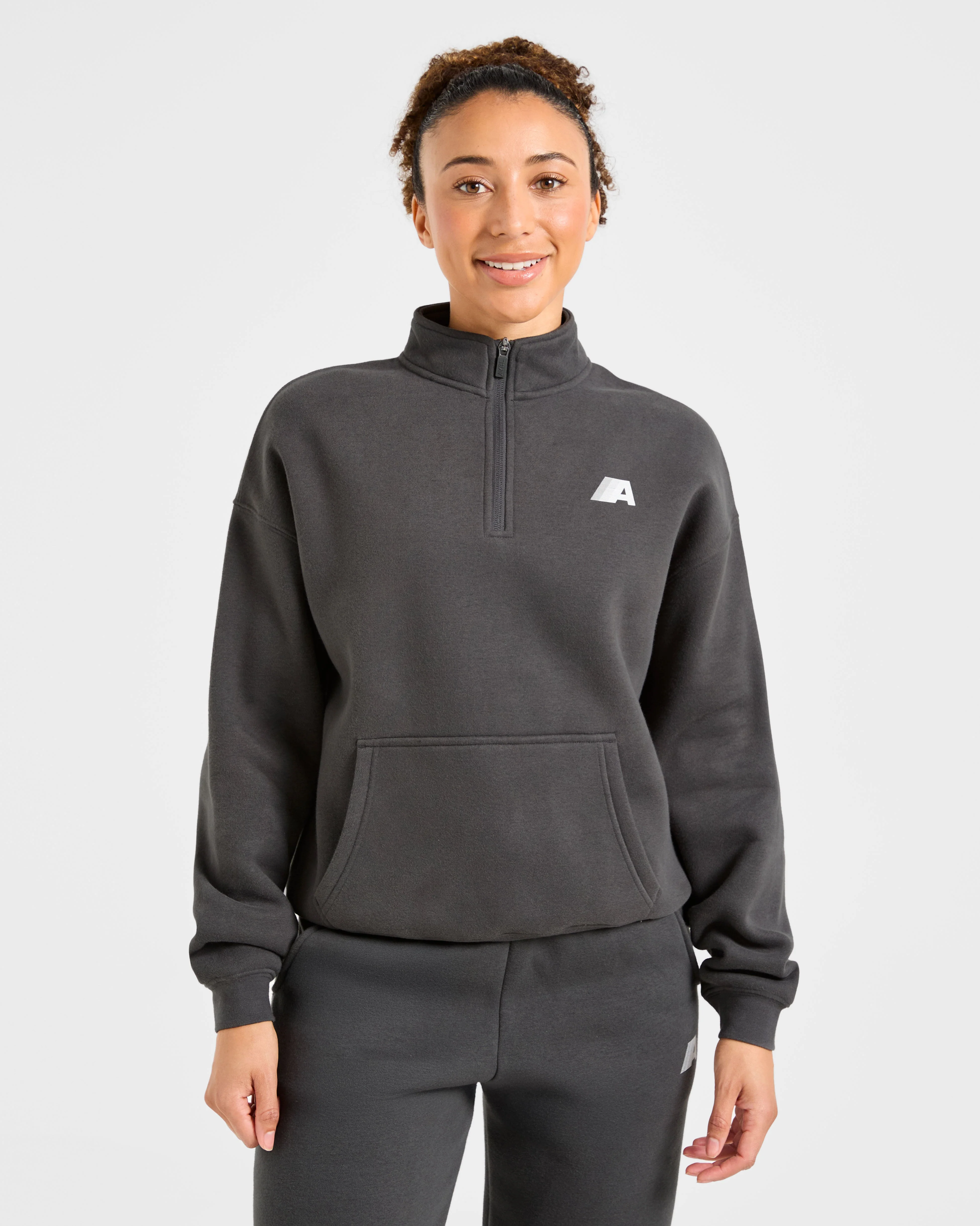 Retro Athletics Oversized 1/4 Zip Pullover - Charcoal - Image 2