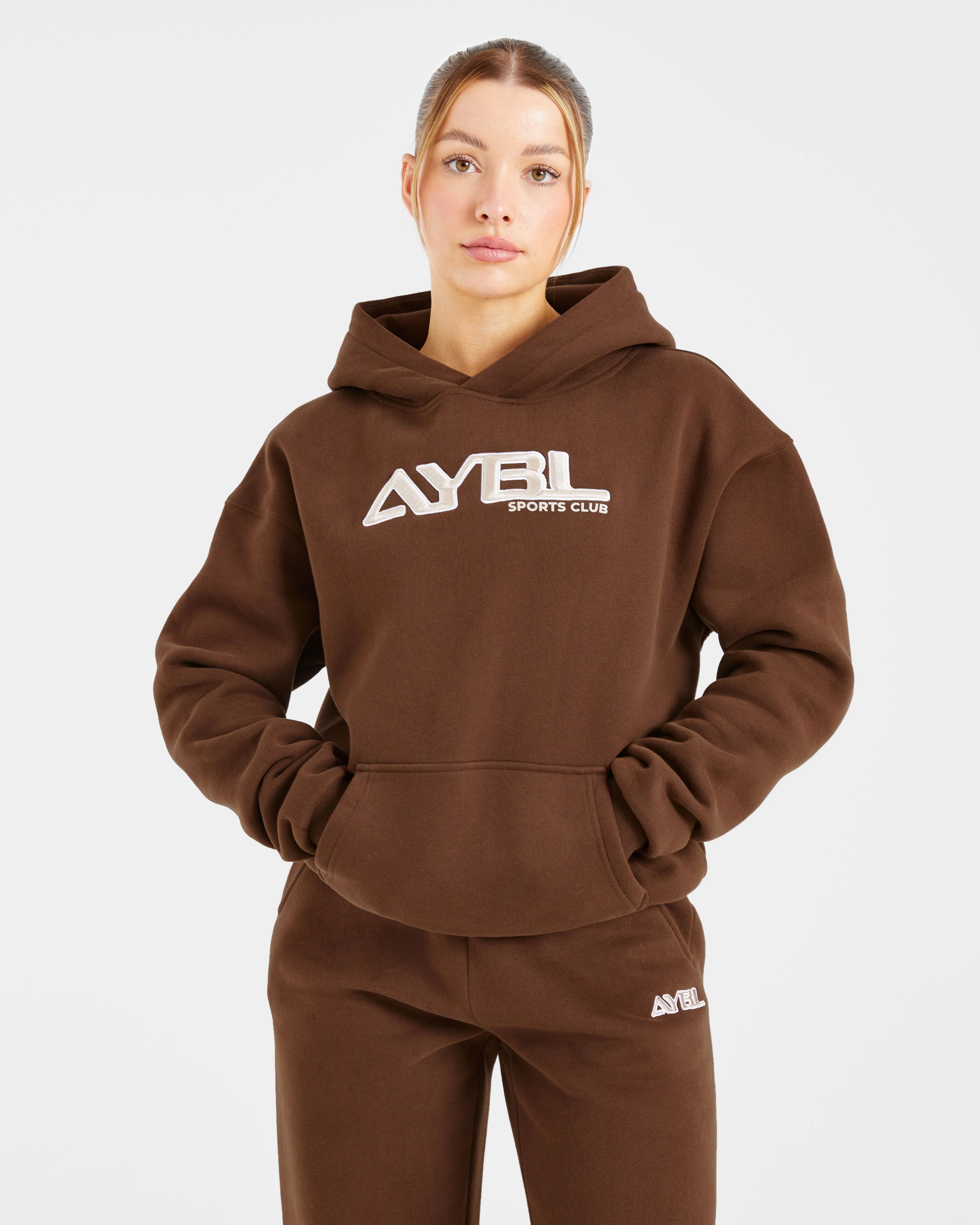 Retro Embroidered Oversized Hoodie - Brown