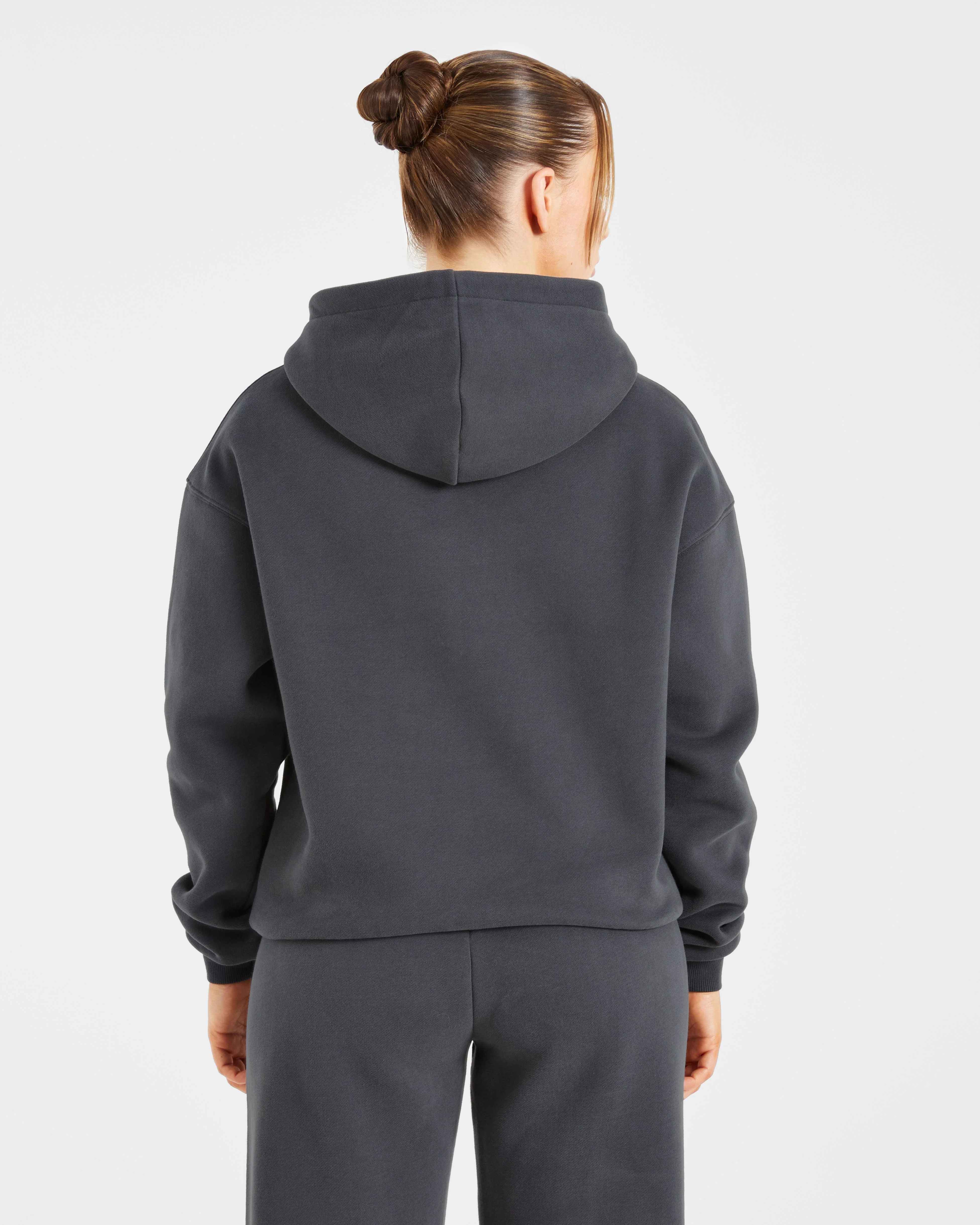 Retro Embroidered Oversized Hoodie - Charcoal - Image 2