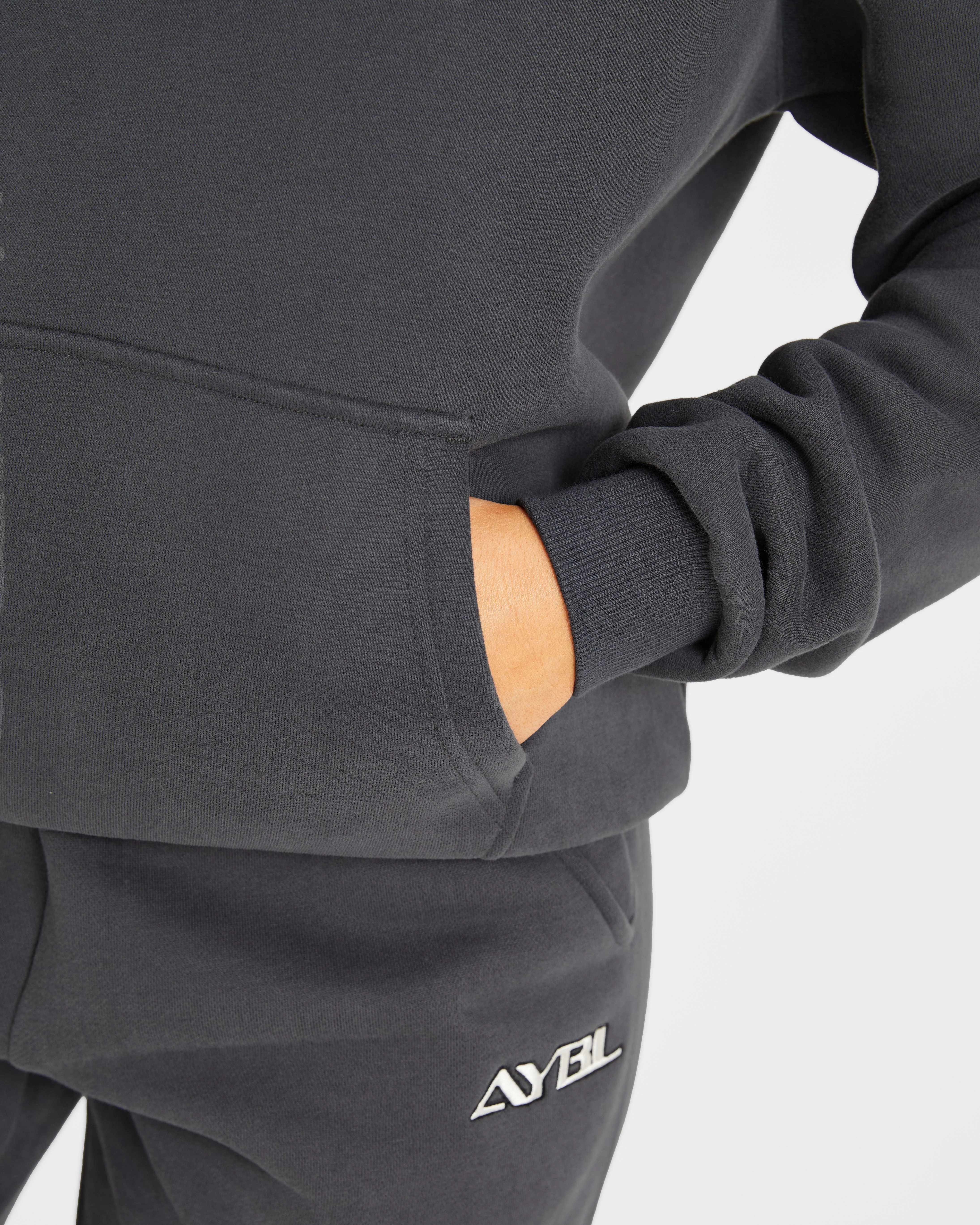 Retro Embroidered Oversized Hoodie - Charcoal - Image 6
