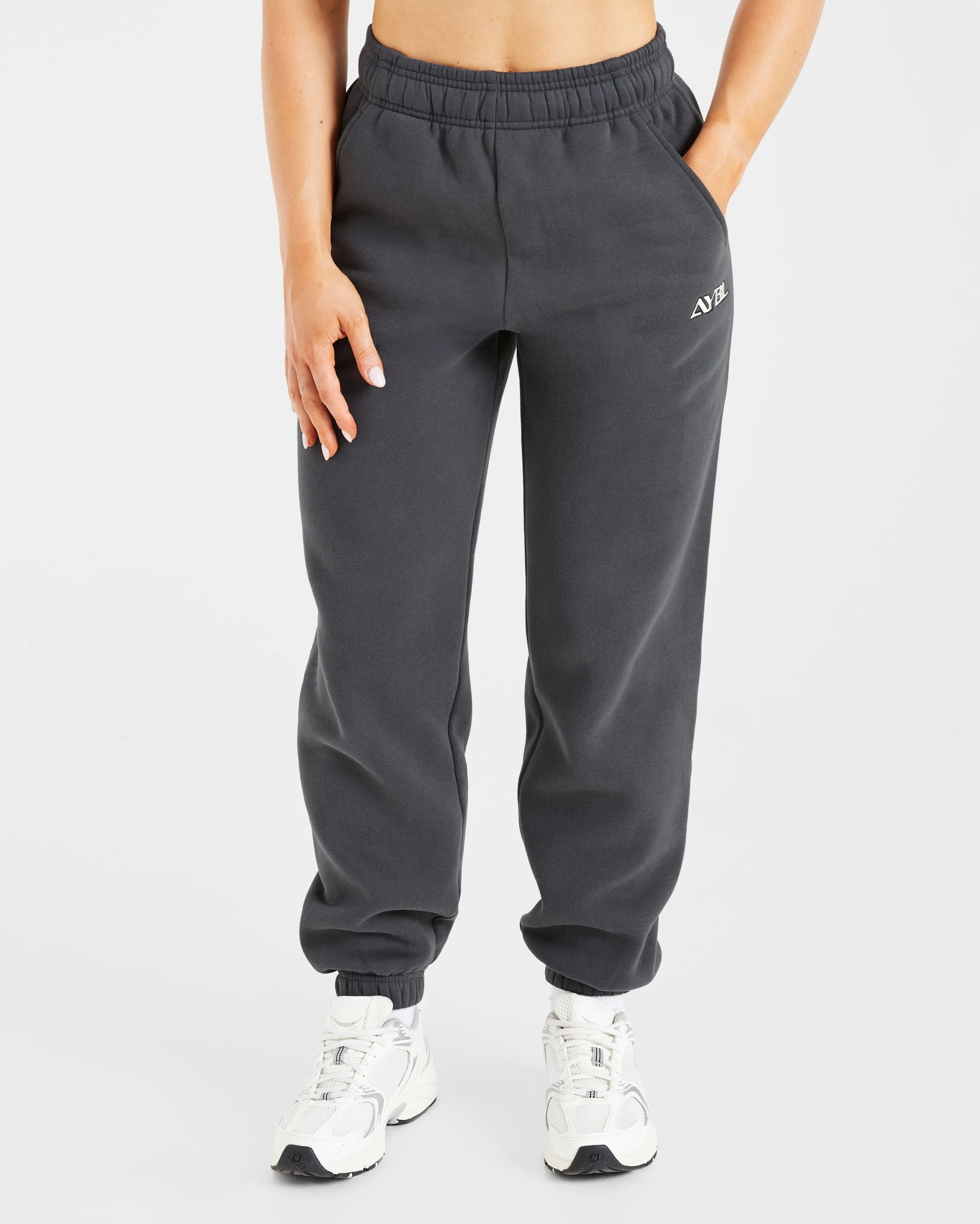 Retro Embroidered Oversized Joggers - Charcoal