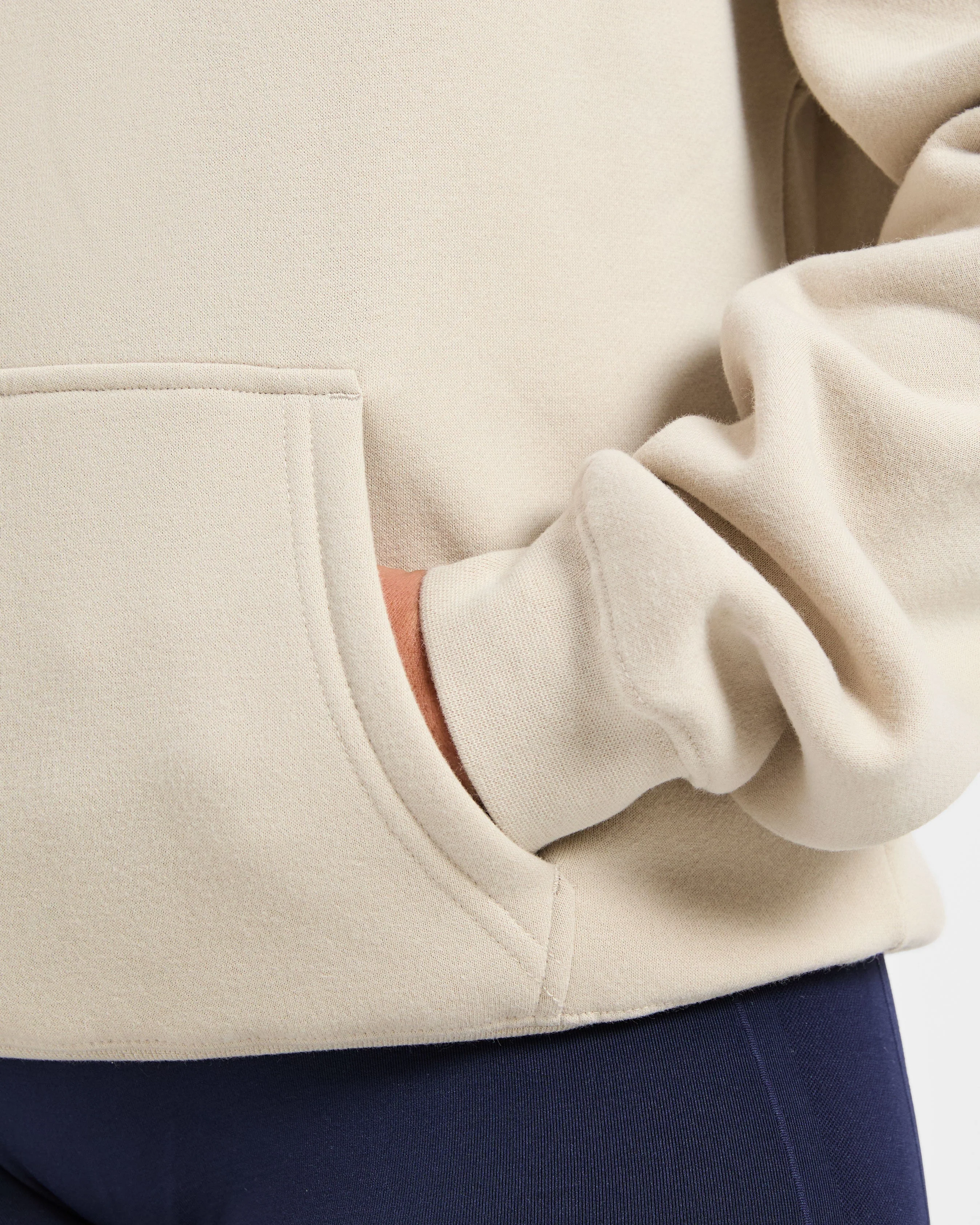 Script Embroidered Oversized Hoodie - Sand/Navy - Image 6
