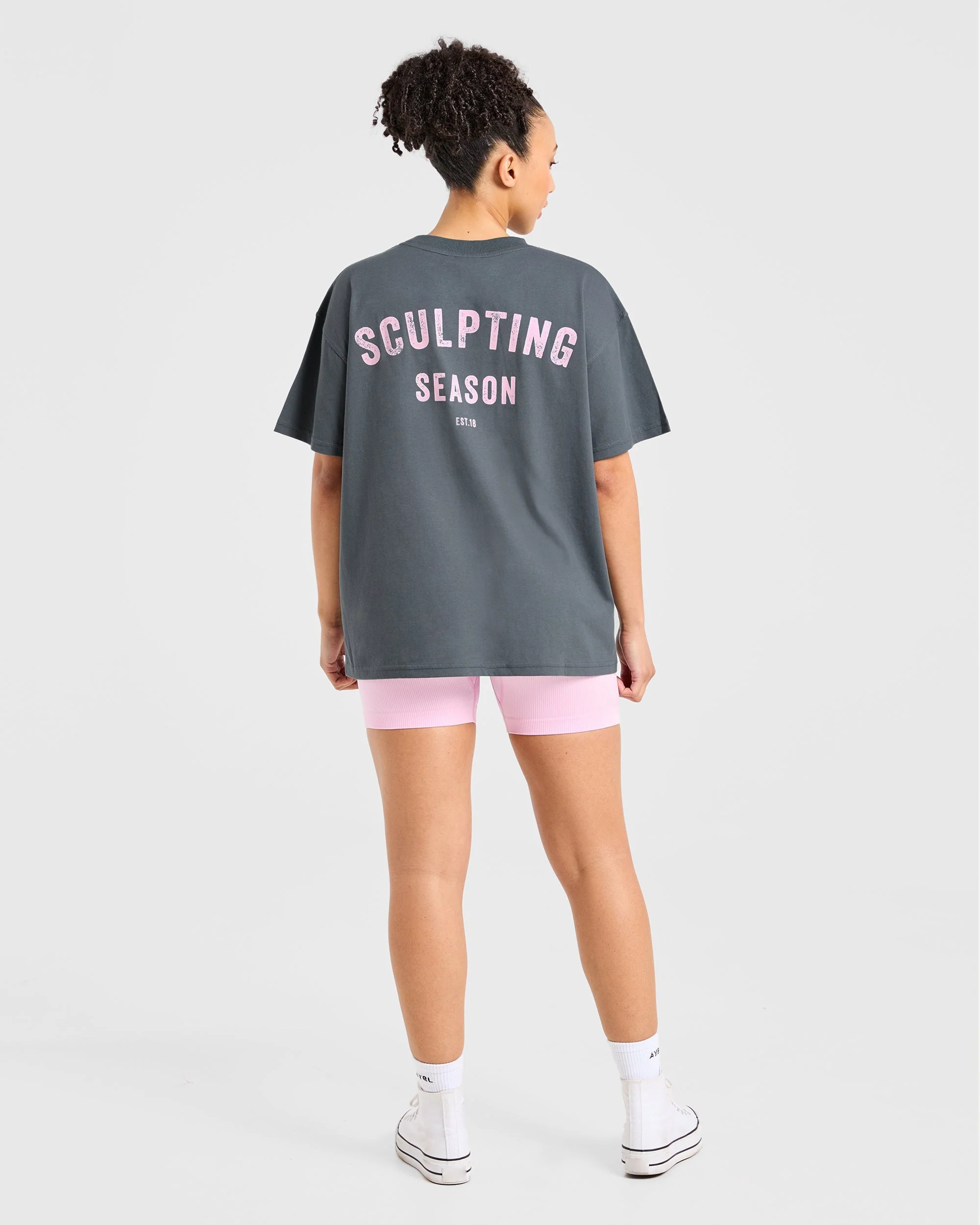 Sculpting Season Oversized T Shirt - Grey/Pink - Image 3