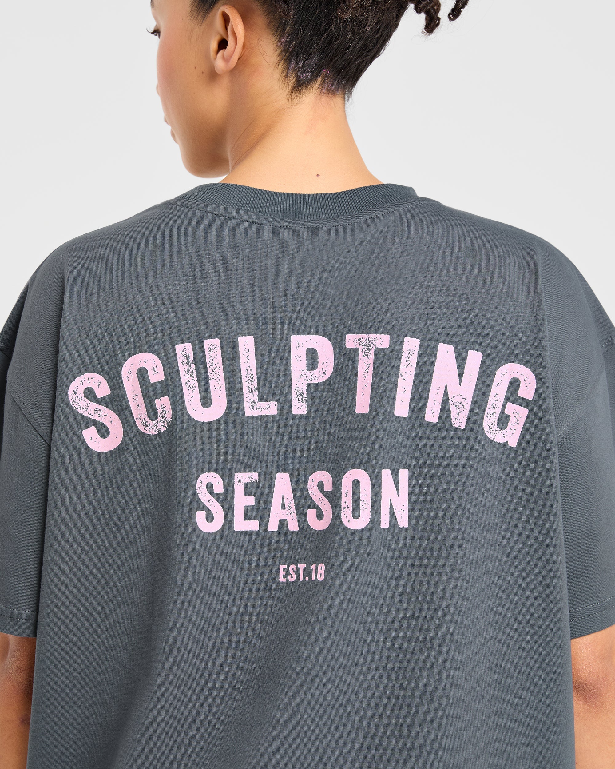 Sculpting Season Oversized T Shirt - Grey/Pink - Image 6