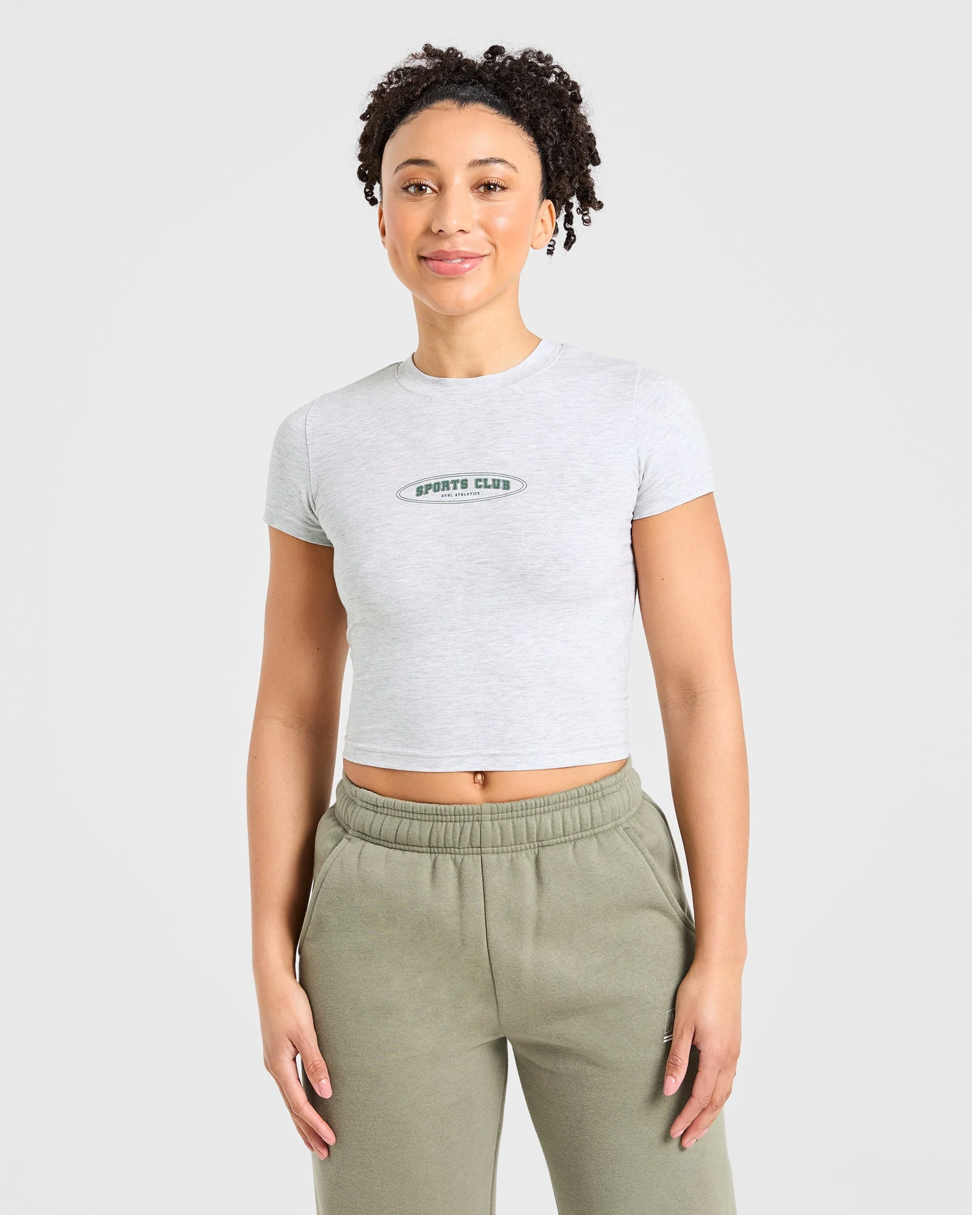 Sports Club Baby Tee - Heather Grey/Green