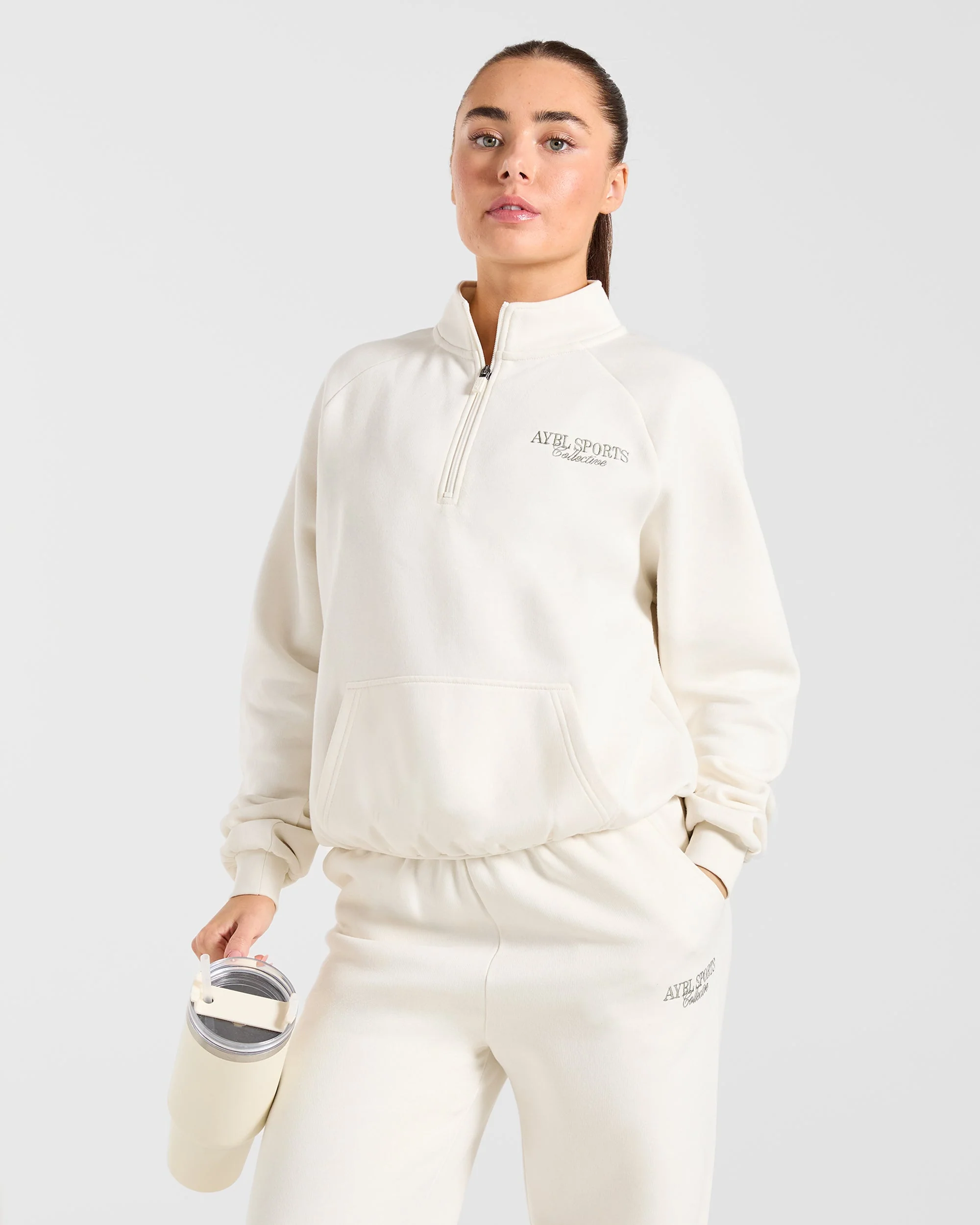 Sports Collective Oversized 1/4 Zip Pullover - Off White/Green - Image 7