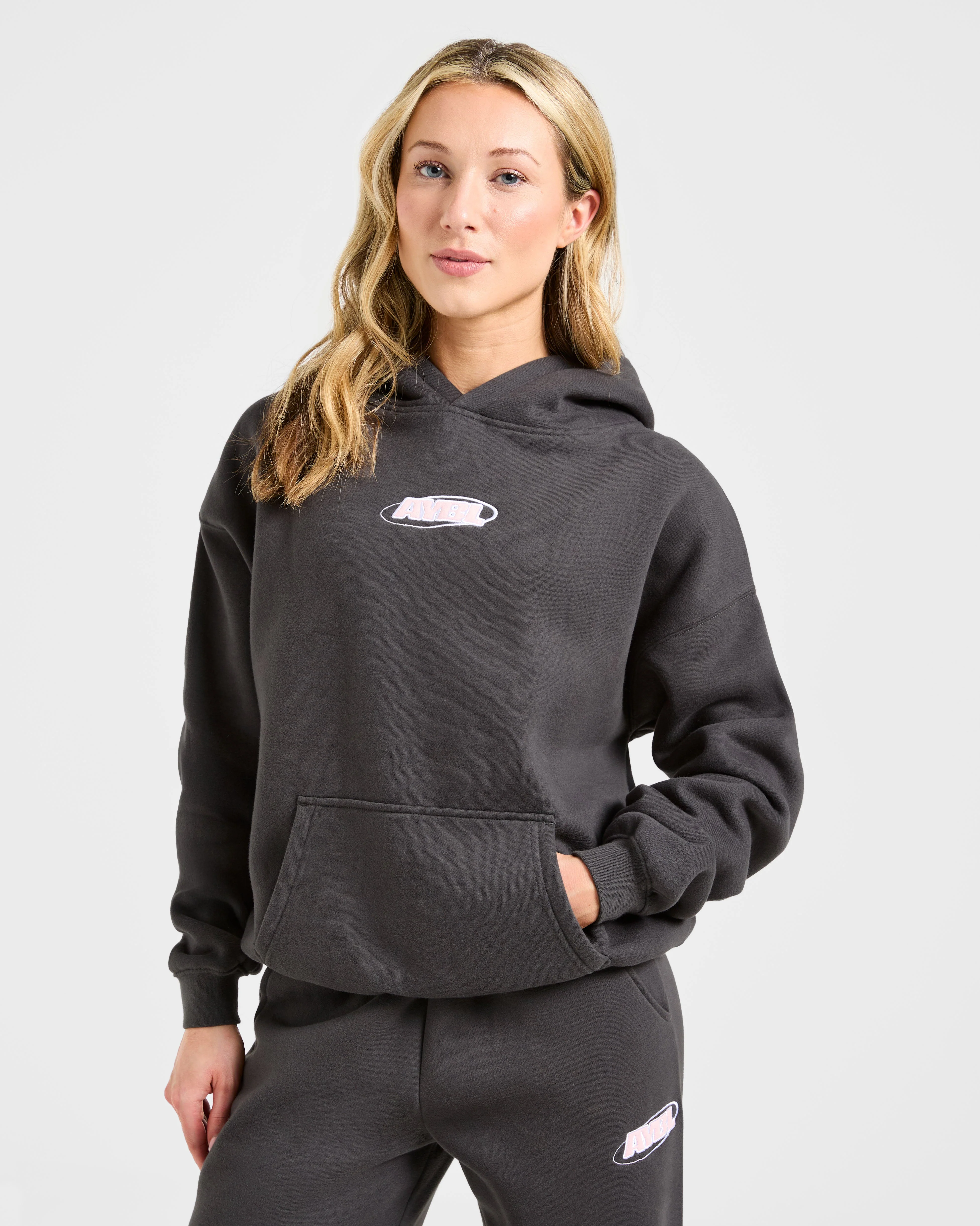 Sports Essentials Oversized Hoodie - Charcoal/Pink - Image 2