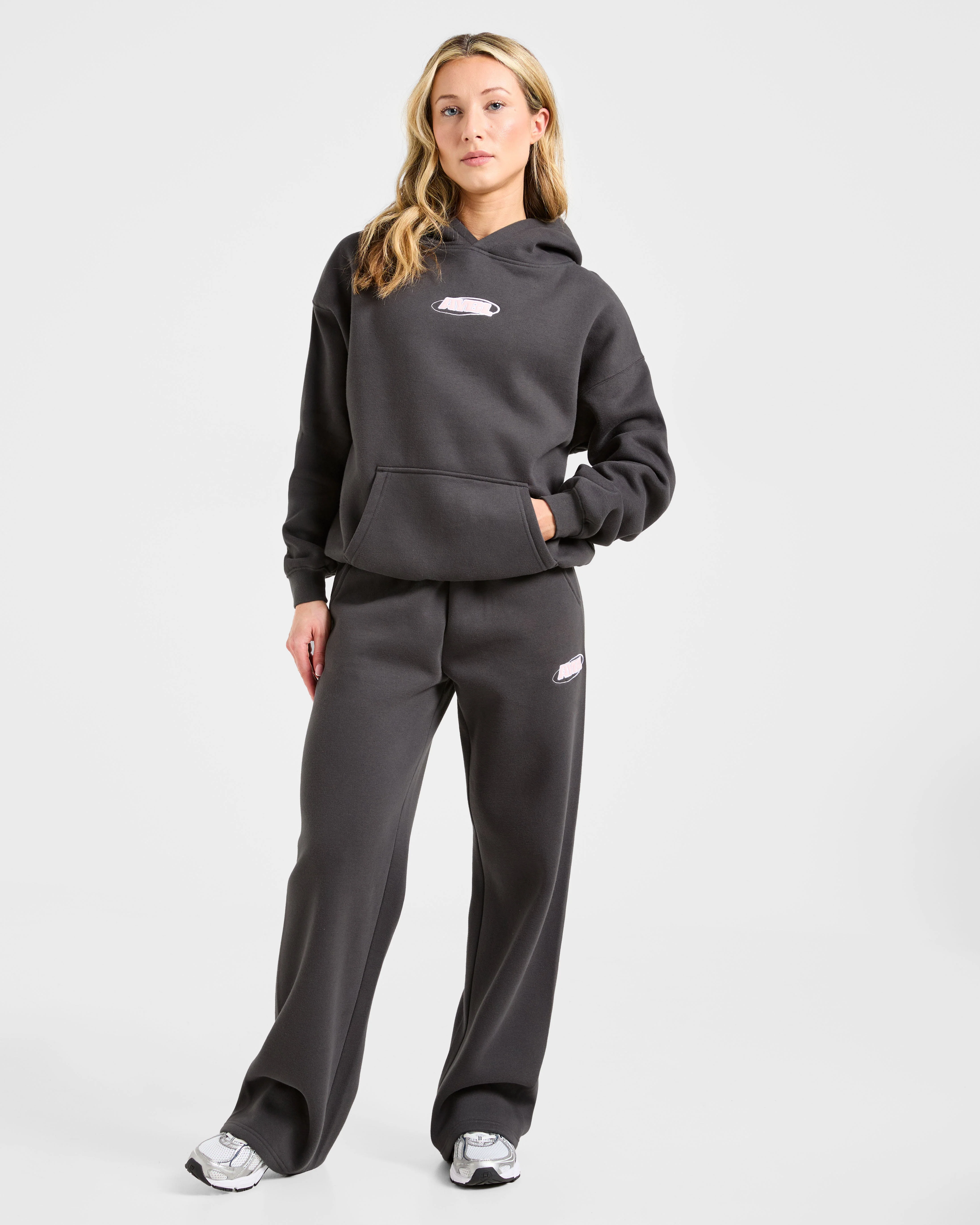Sports Essentials Oversized Straight Leg Joggers - Charcoal/Pink - Image 3
