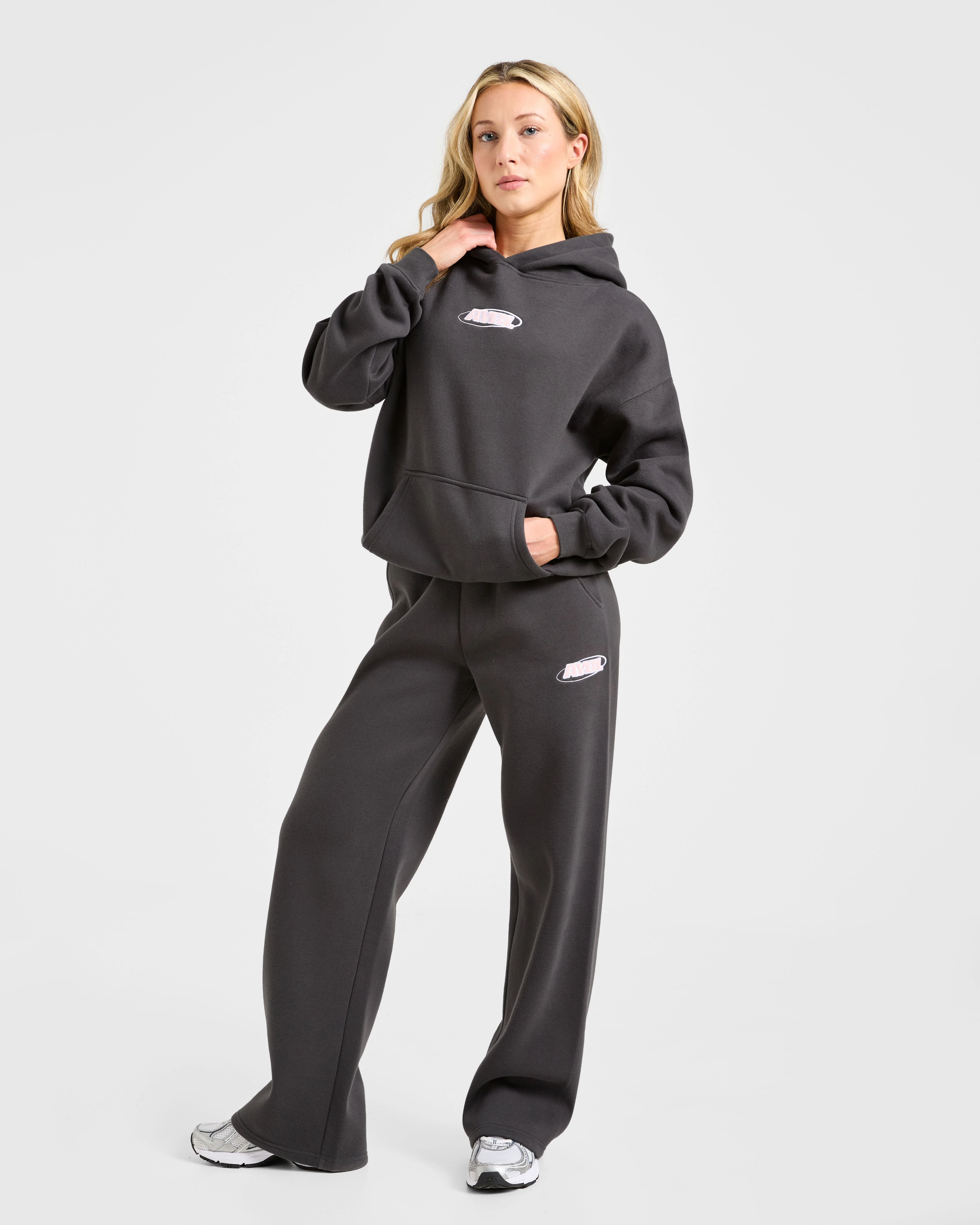 Sports Essentials Oversized Straight Leg Joggers - Charcoal/Pink - Image 8