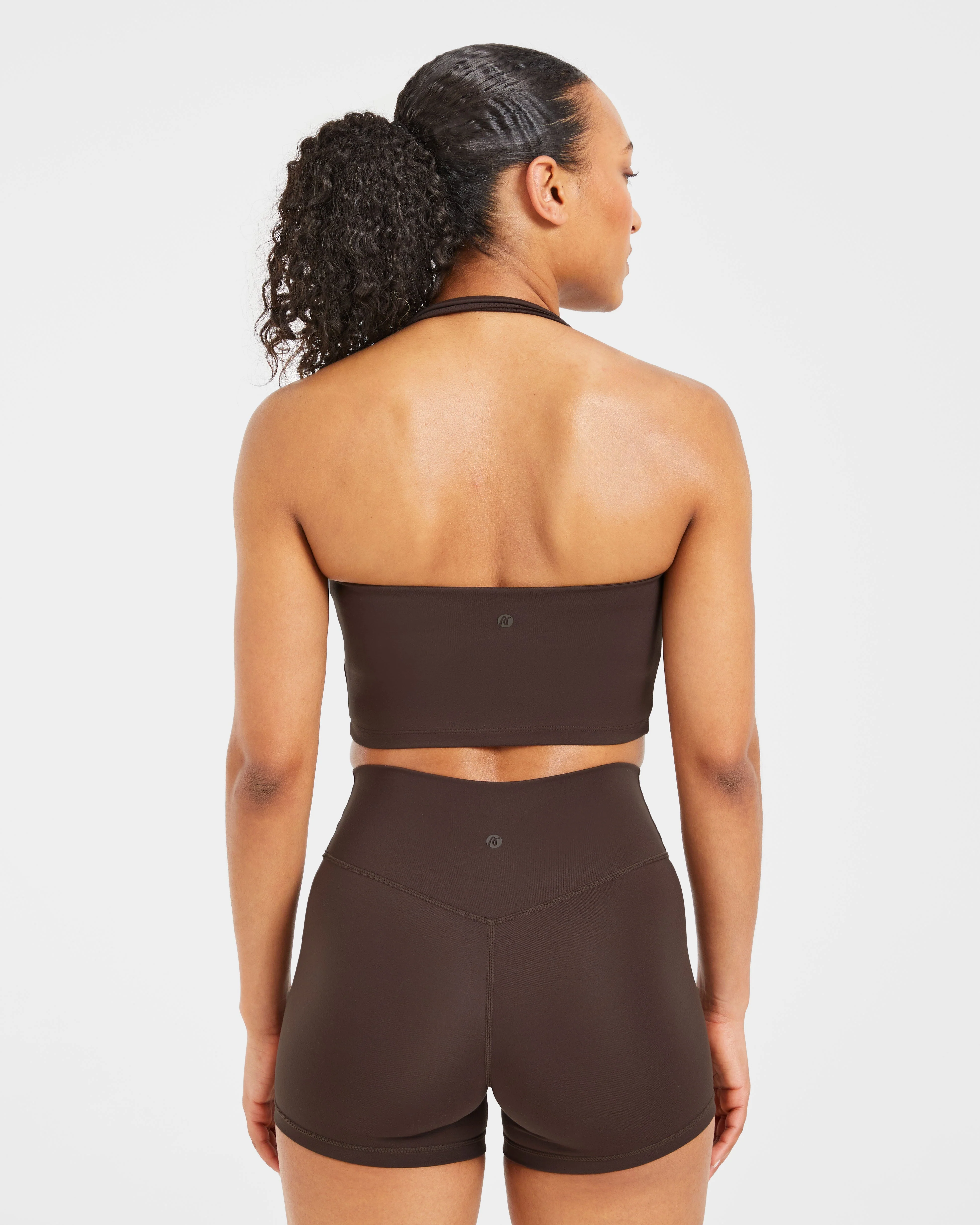 Staple Halterneck Crop Top - Coffee Brown - Image 2