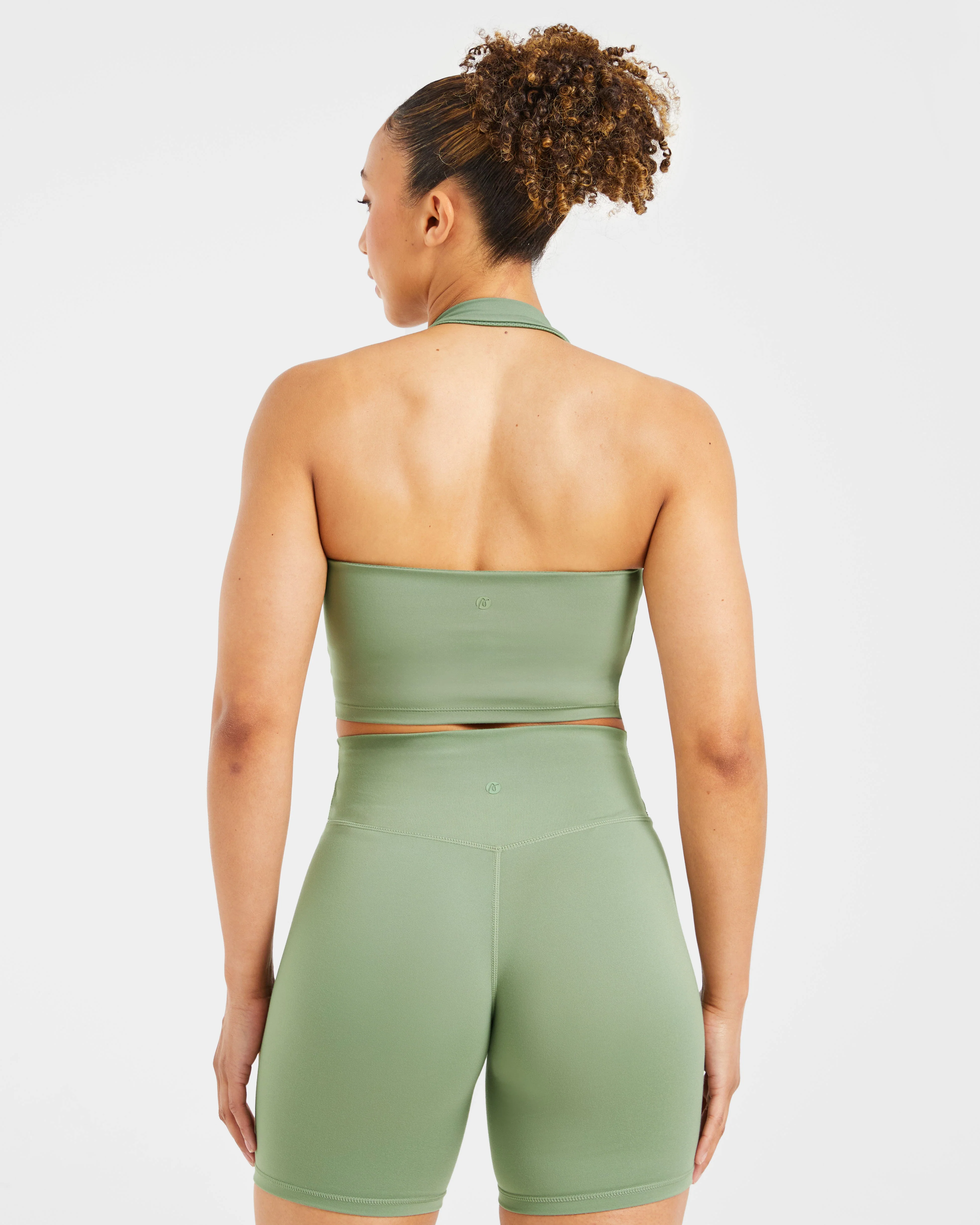 Staple Halterneck Crop Top - Olive Green - Image 2
