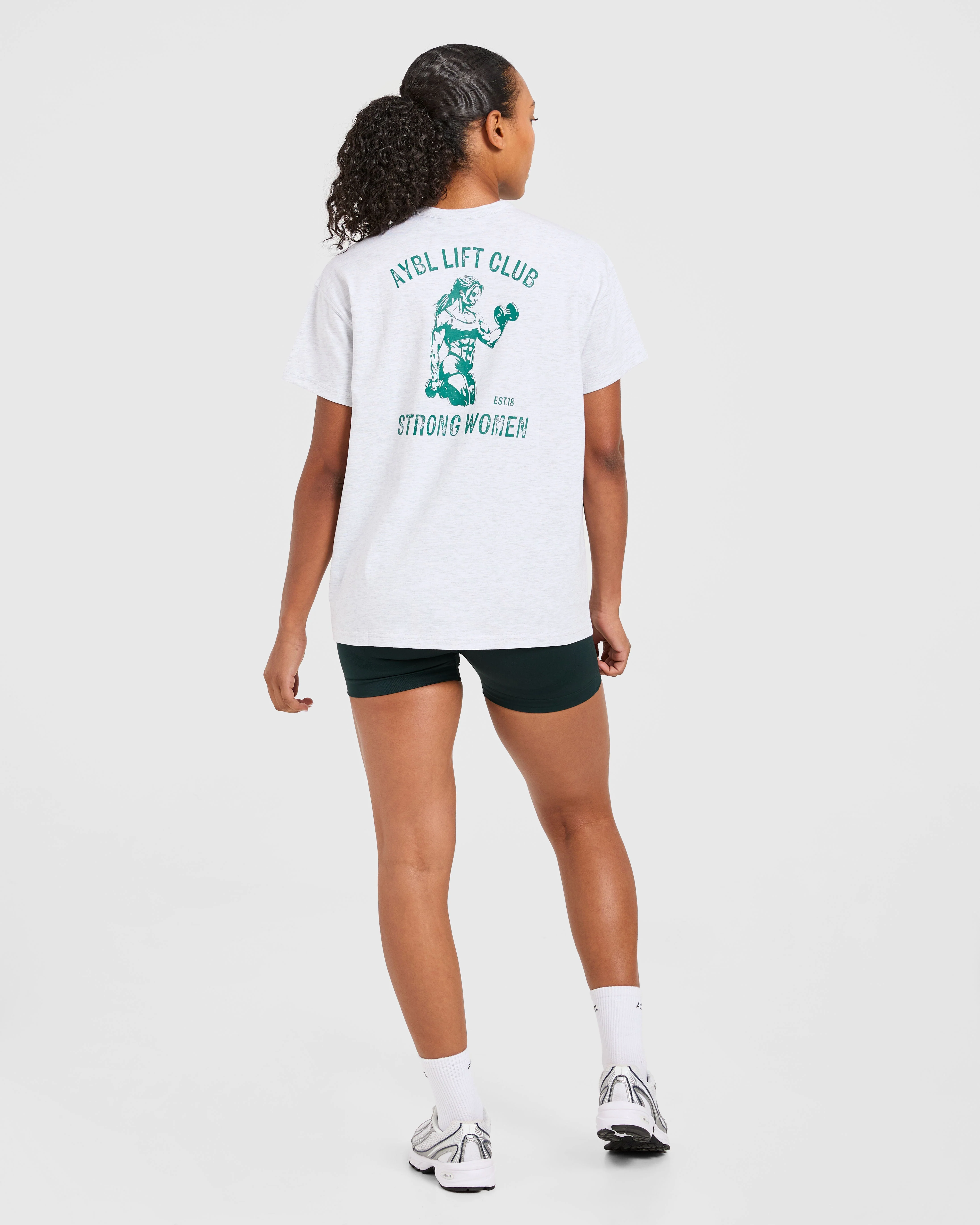 Strong Women Graphic Oversized T Shirt - Grey Marl/Green - Image 4